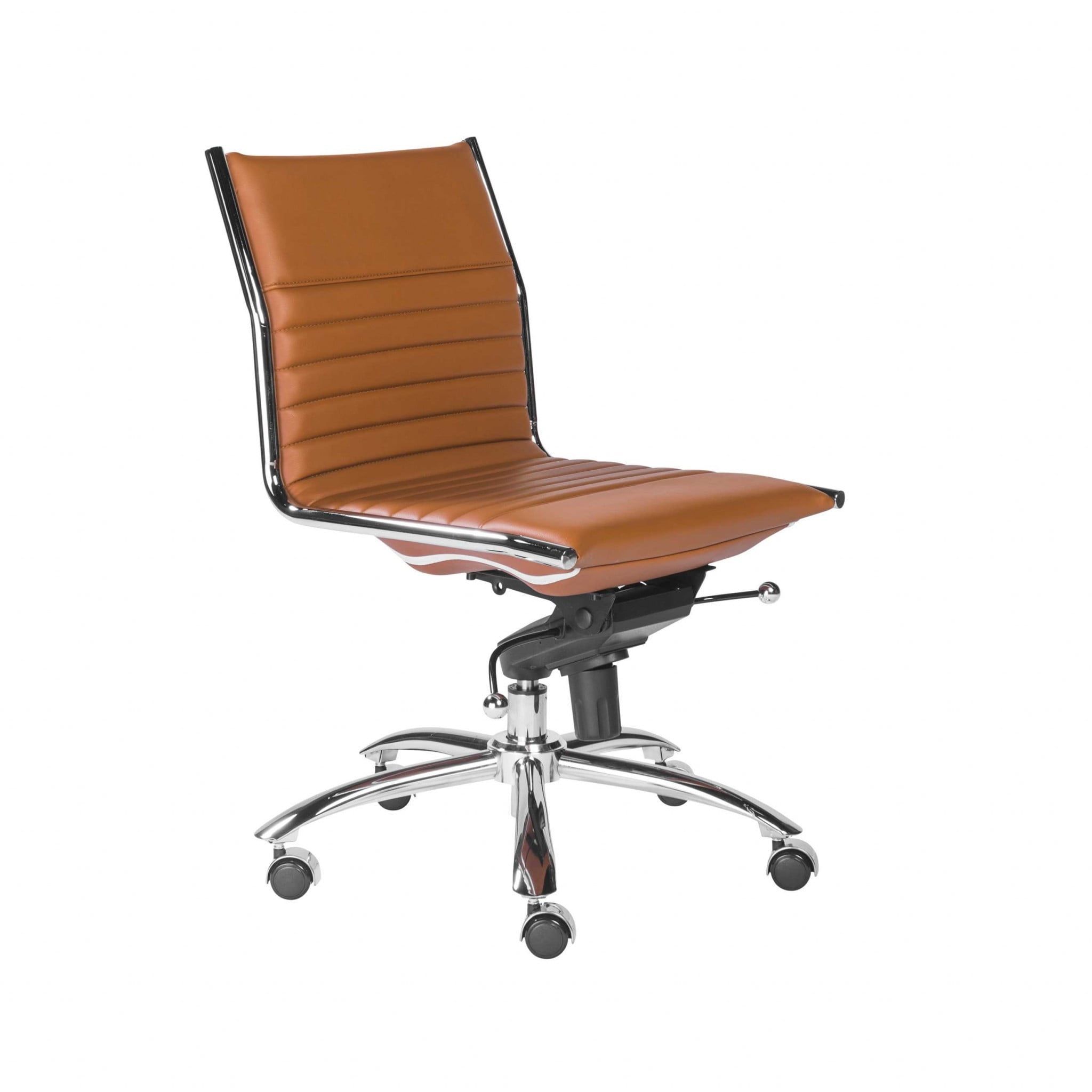 Amelia Swivel Orange Faux Leather Armless Office Chair