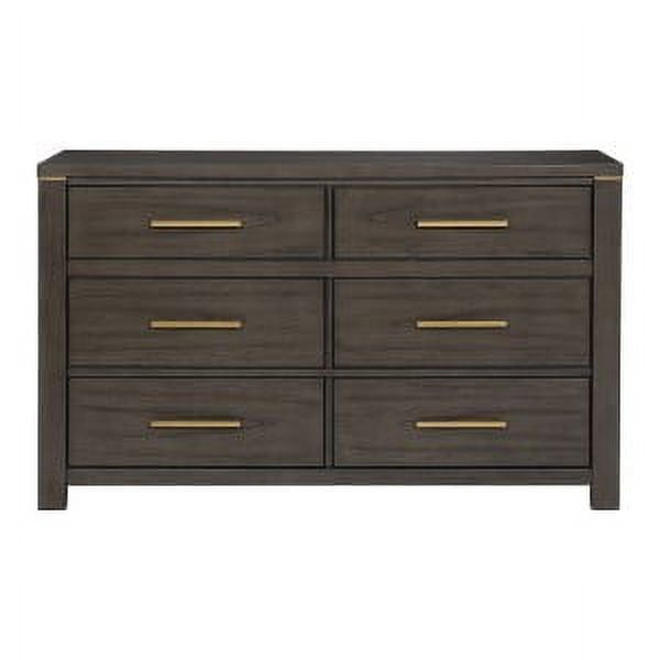 Gray Medium Wood Dresser with Gold Hardware and Dovetail Drawers