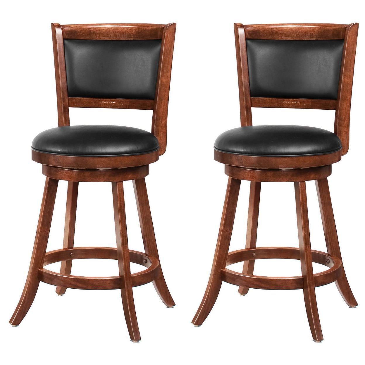 Chestnut and Black Swivel Wood Counter Stools with Faux Leather