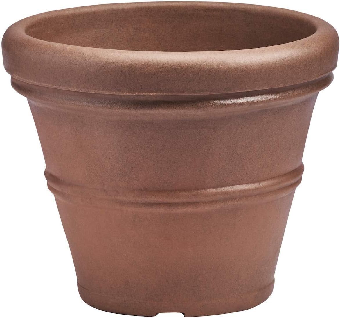 Rust Polyethylene Round Rolled-Rim Planter, 14-inch