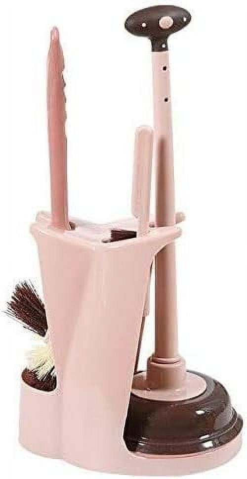 Pink 4-in-1 Toilet Brush and Plunger Set with Holder