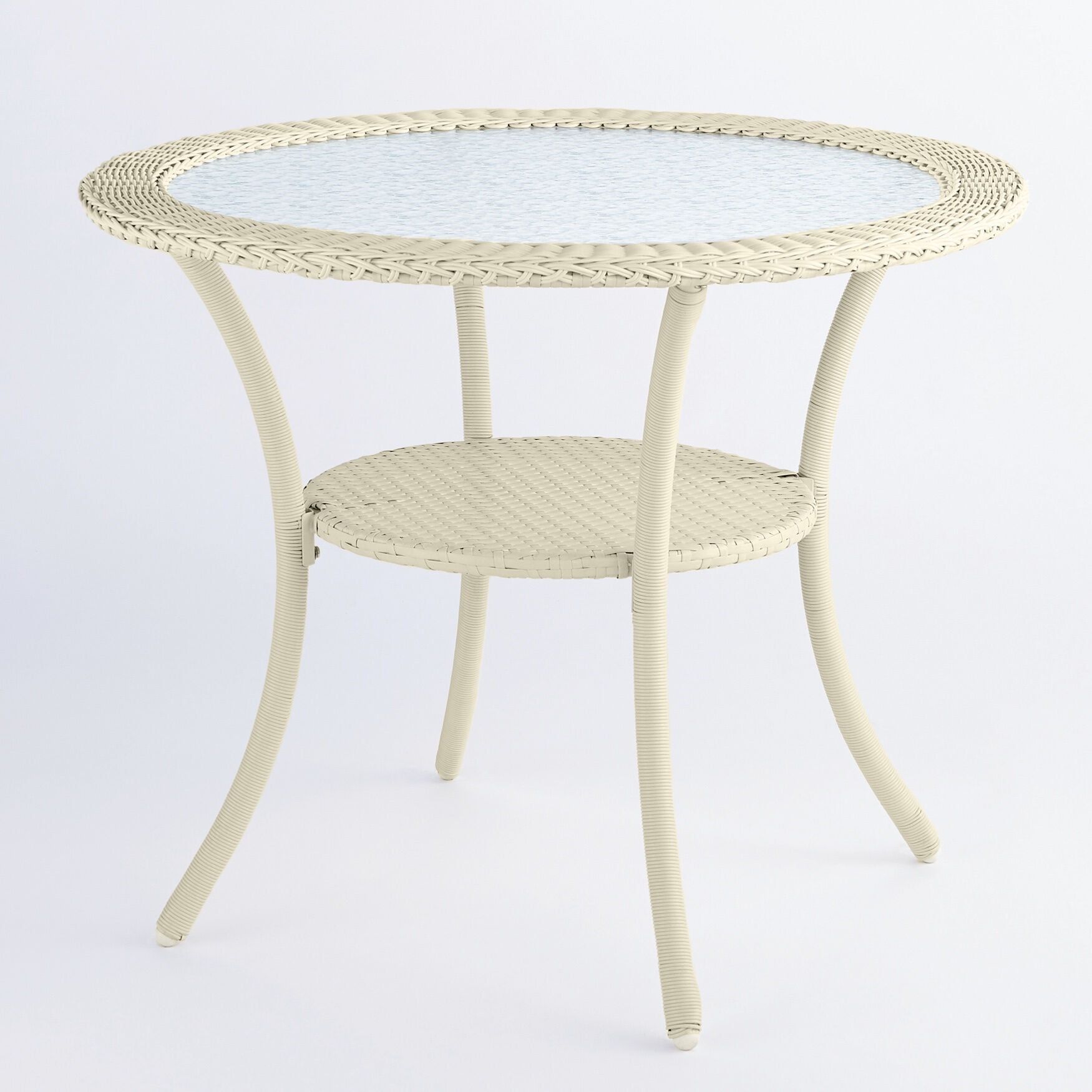 White Round Resin Wicker Bistro Table with Glass Top