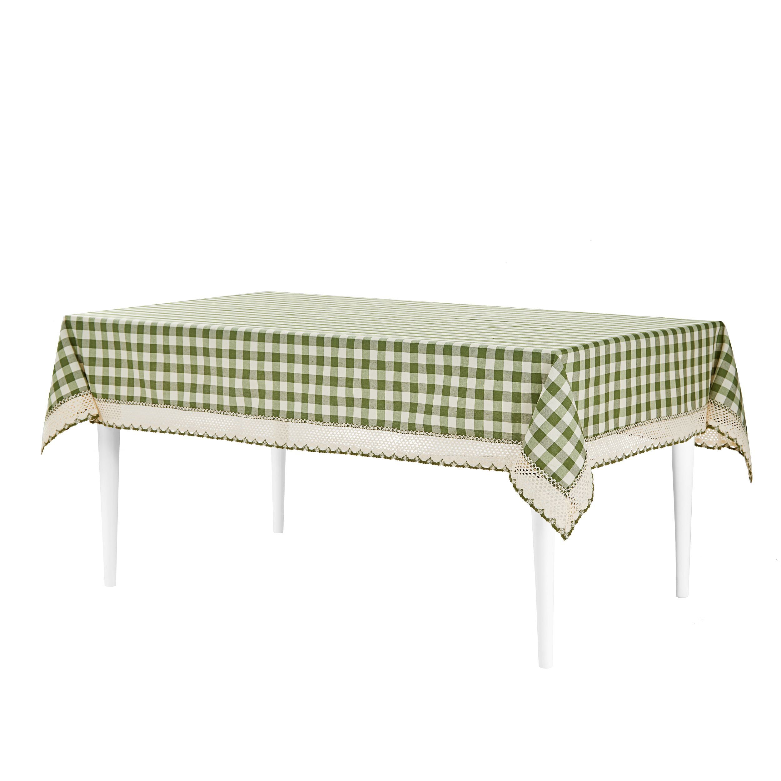 Green Buffalo Check Embroidered Rectangular Tablecloth with Stain Protection