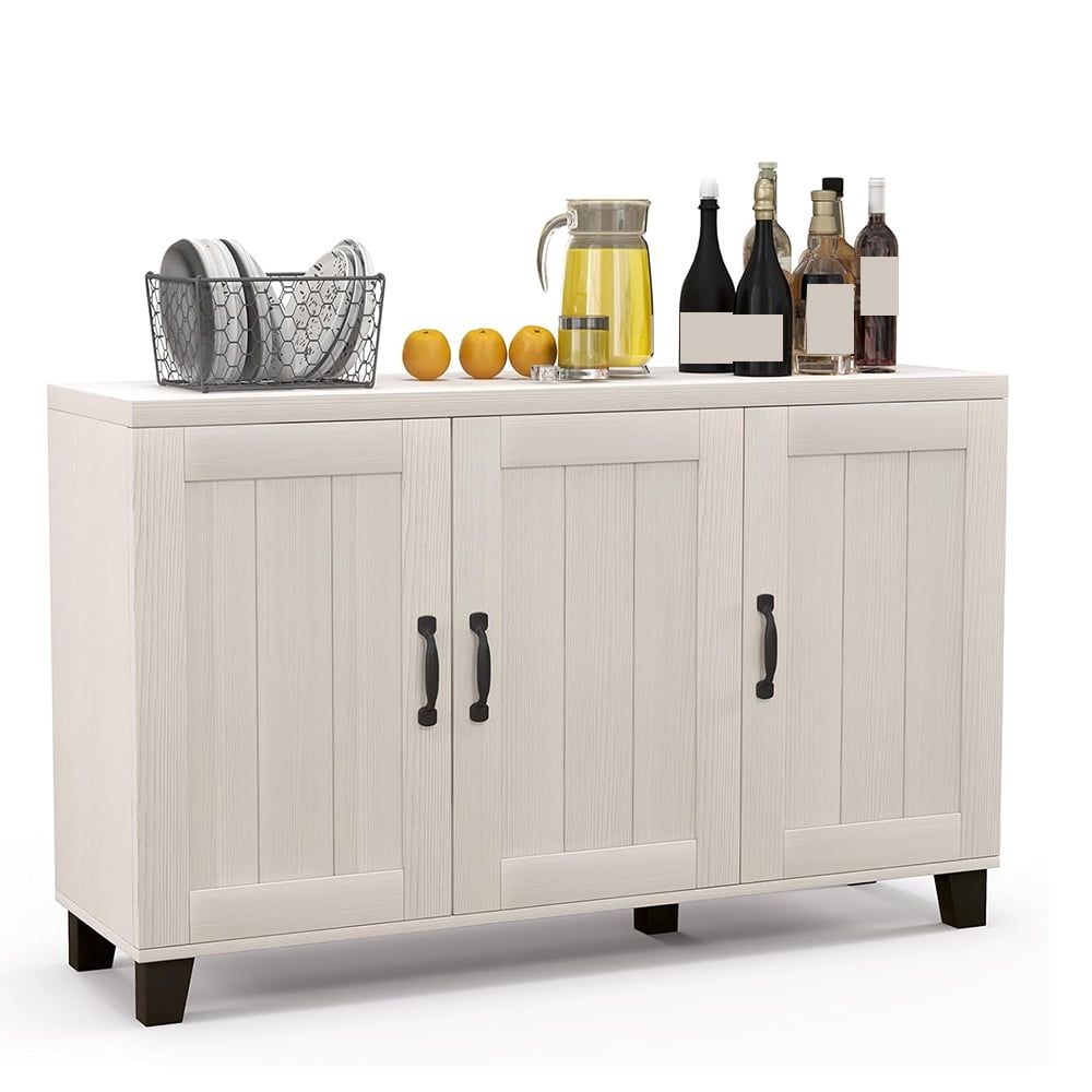 Whitewash 3-Door Sideboard Buffet Cabinet with Adjustable Shelves