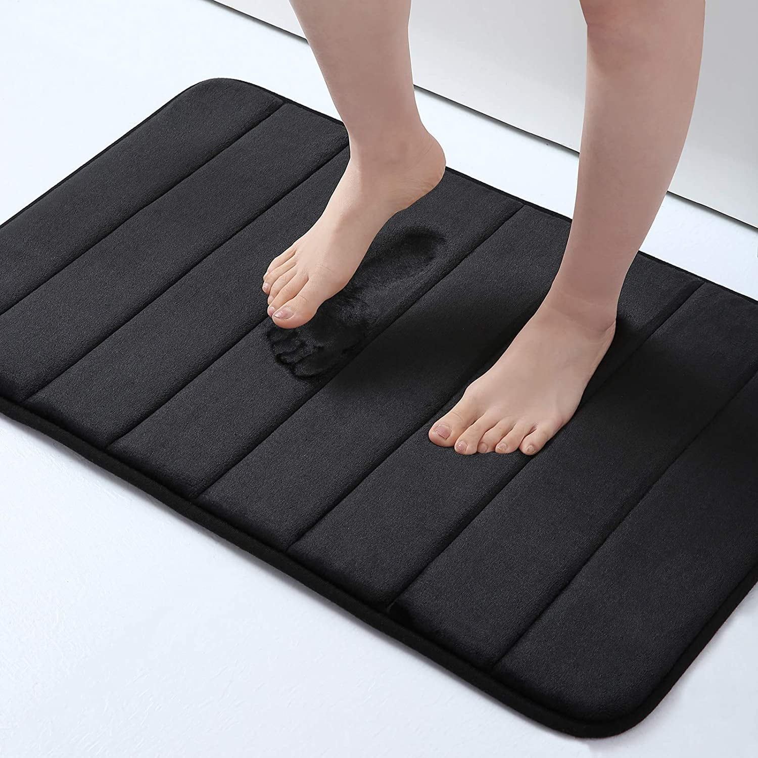 Black Memory Foam Bath Mat with Non-Slip Backing, 16" x 24"