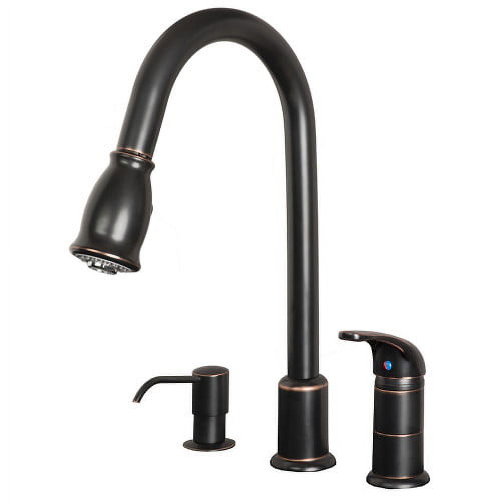 Oil Rubbed Bronze Single Handle Pull-Down Kitchen Faucet with Soap Dispenser