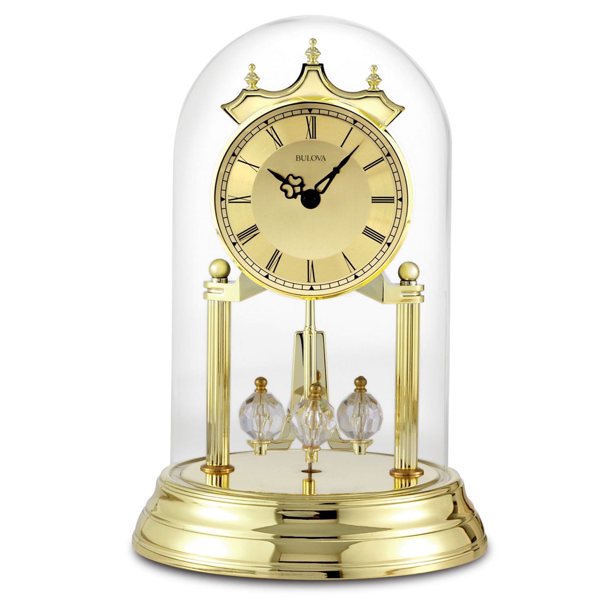 Gold and Glass Dome Quartz Mantel Clock with Revolving Pendulum