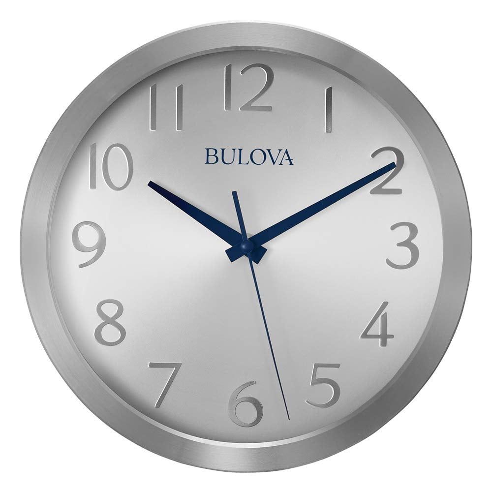 Bulova 10" Silver Aluminum Wall Clock with Blue Hands