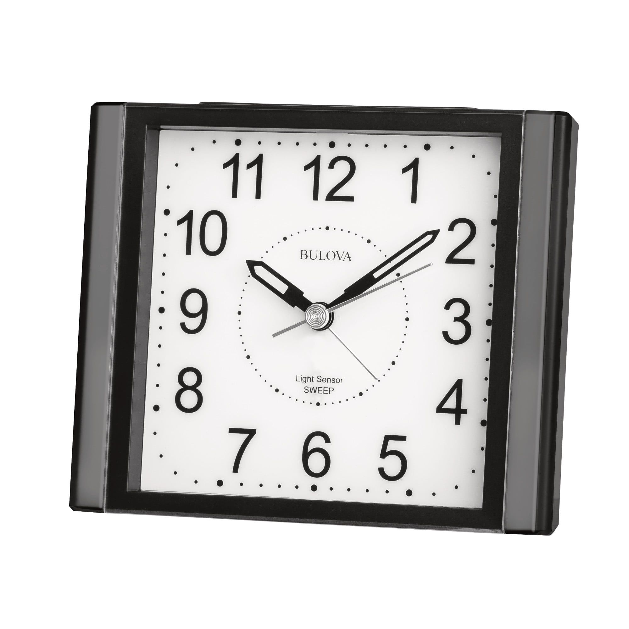 Bulova Black and White Quartz Alarm Clock with Gunmetal Accents