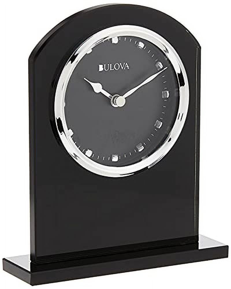 Bulova Black Glass Desk Clock with Silver Bezel