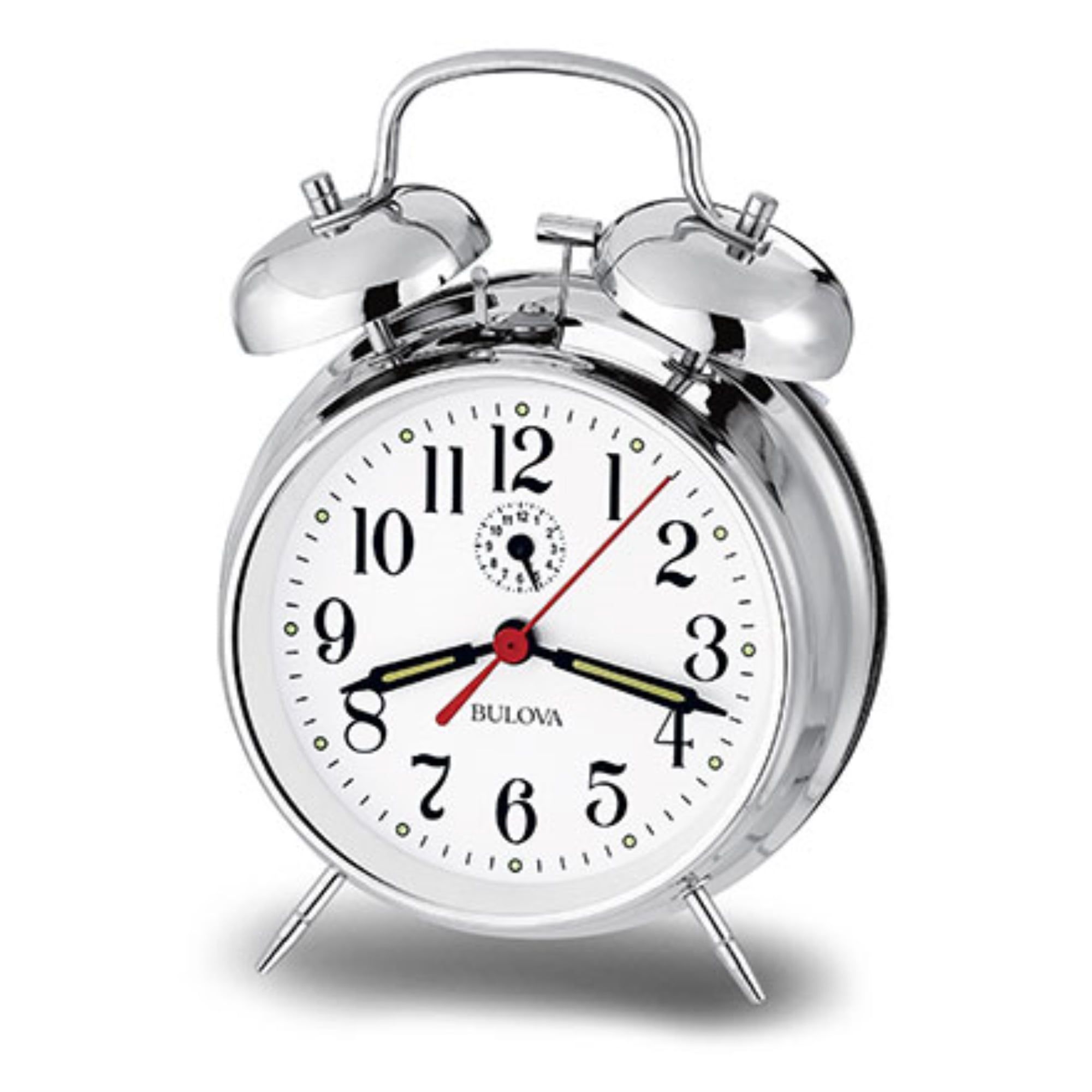 Chrome Twin Bell Metal Alarm Clock with White Dial