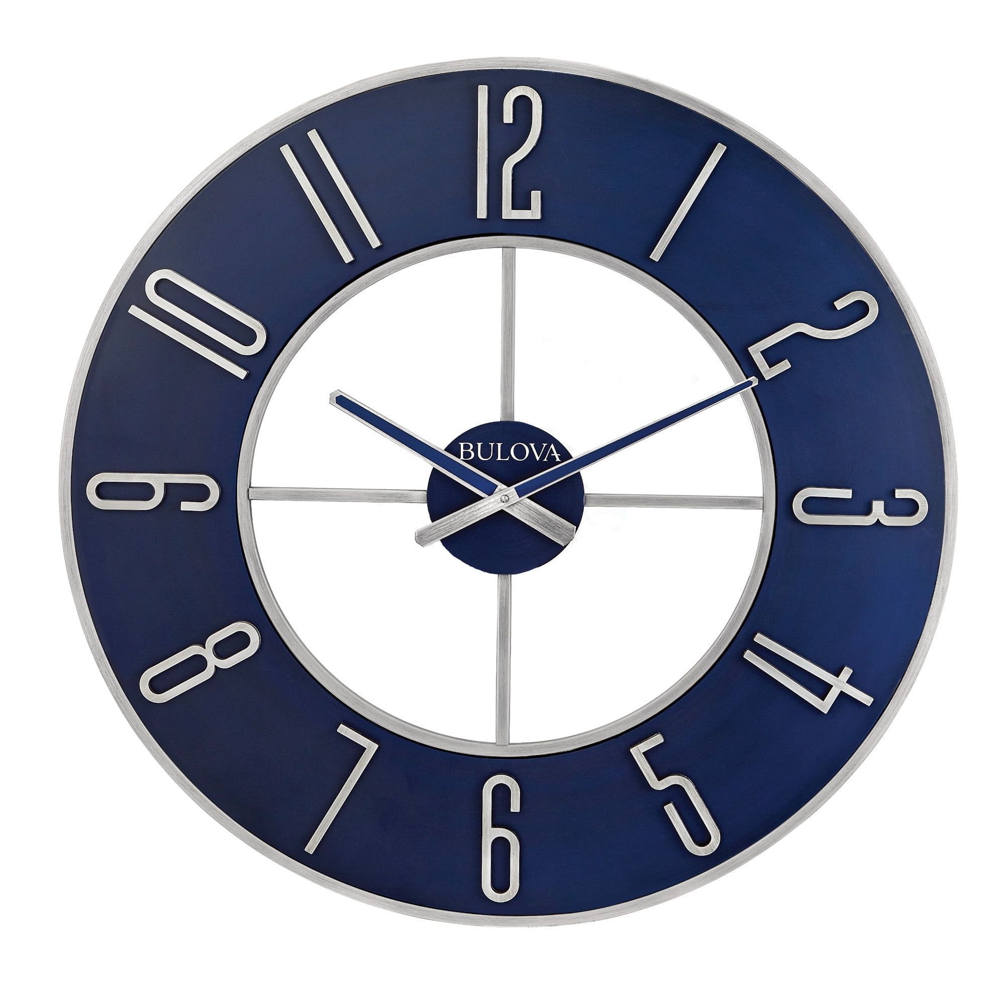 Oversized Silver and Blue Steel Wall Clock, 27"