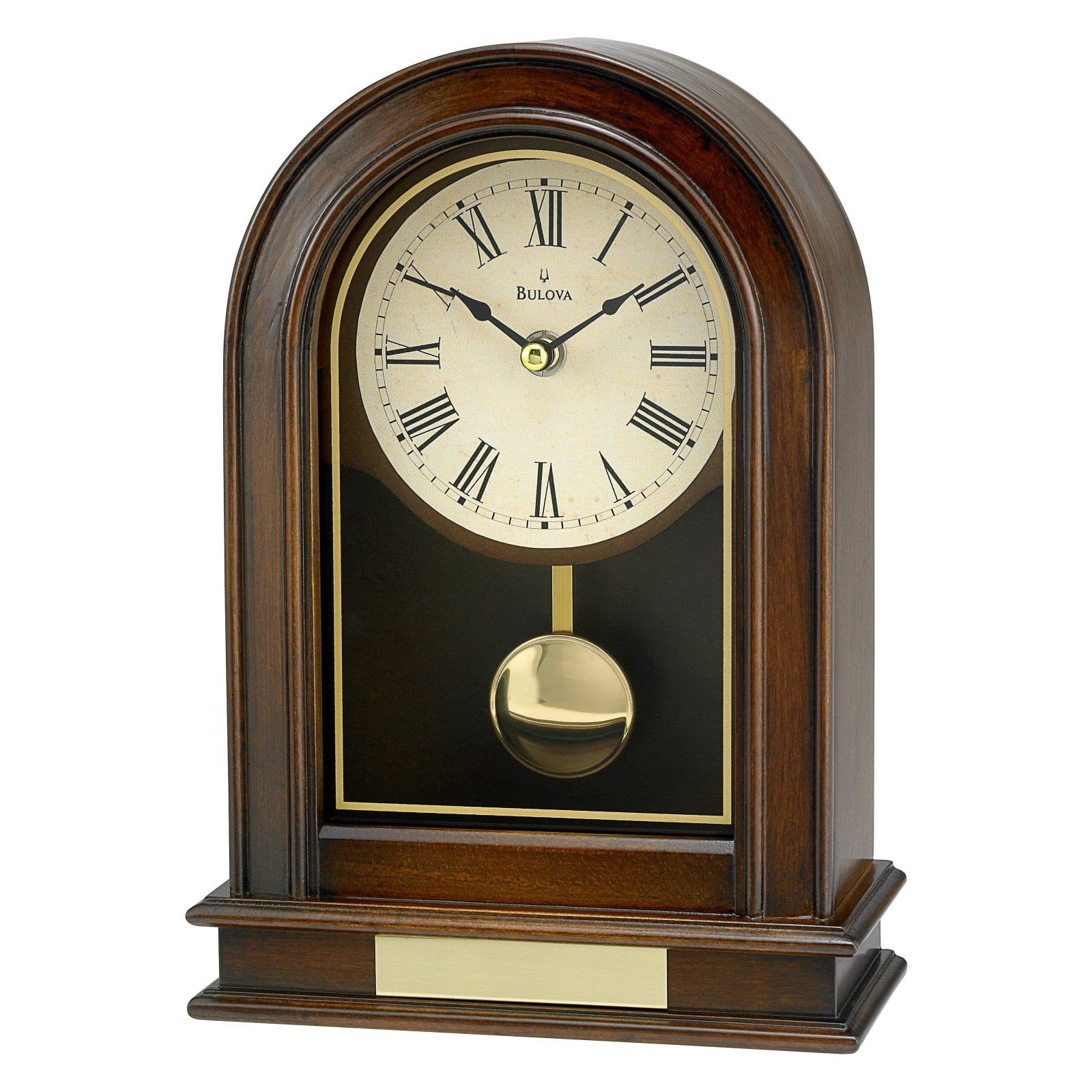 Walnut Finish Mantel Clock with Brass Pendulum