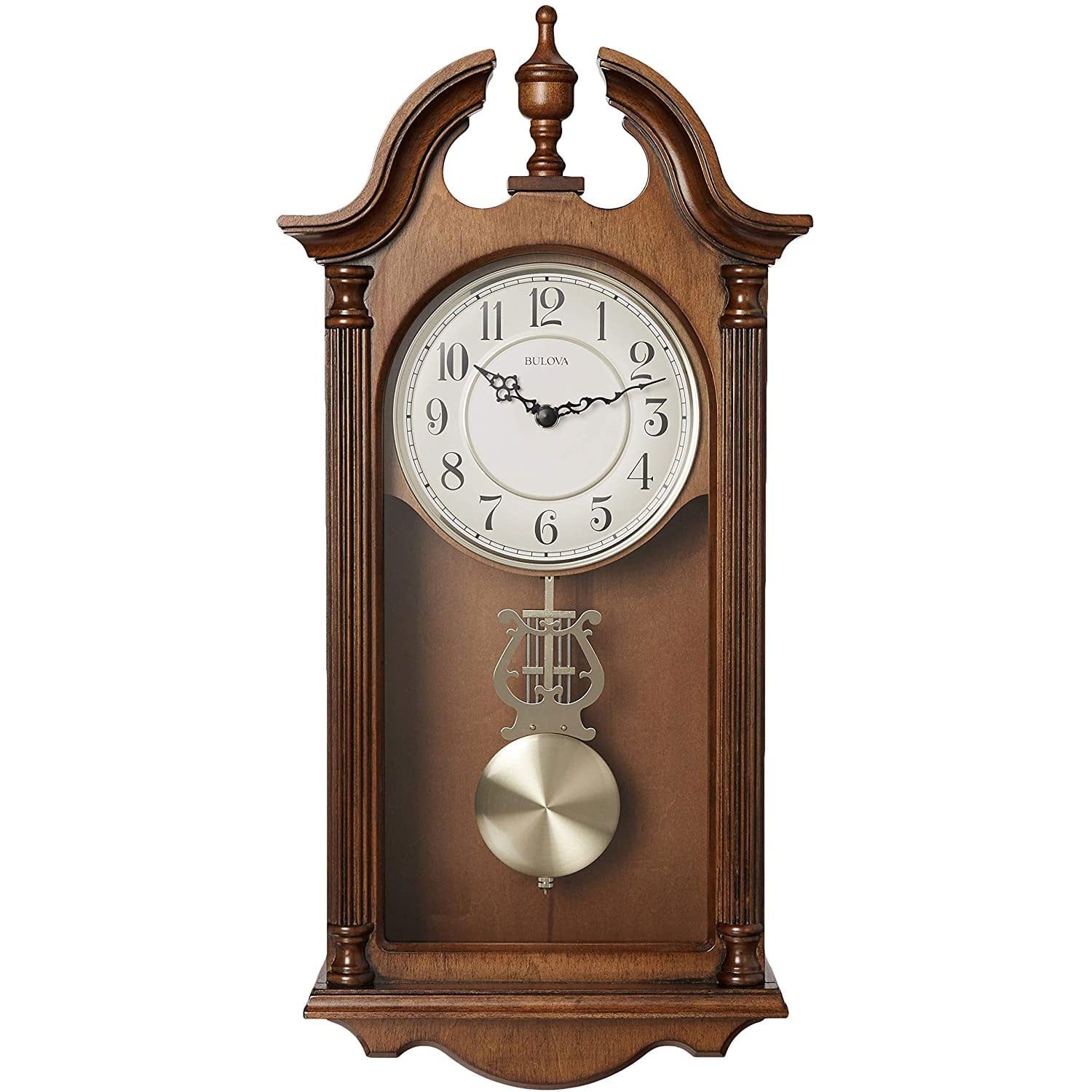 Brown Cherry Wood Classic Pendulum Wall Clock with Night Mode