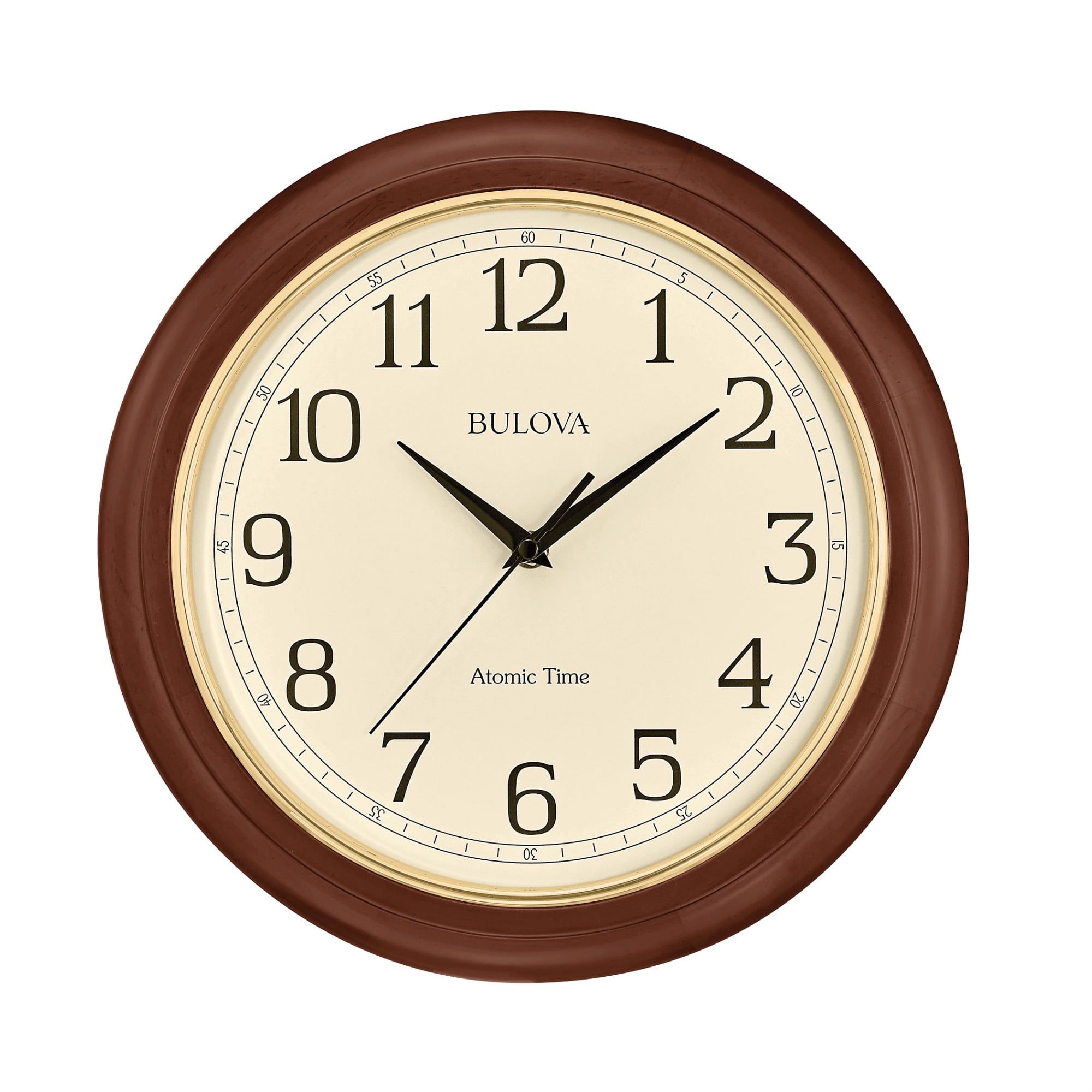 12" Cherry Brown Wooden Analog Wall Clock with Gold Bezel