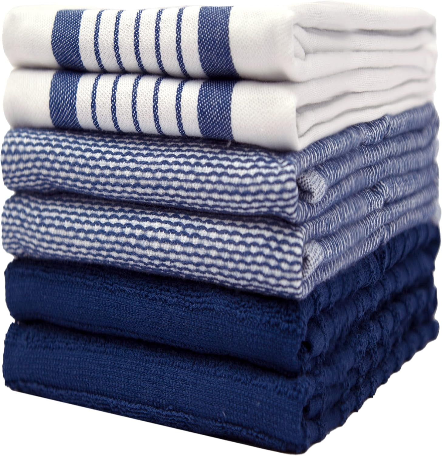 Navy and White Striped Cotton Terry Kitchen Towel Set