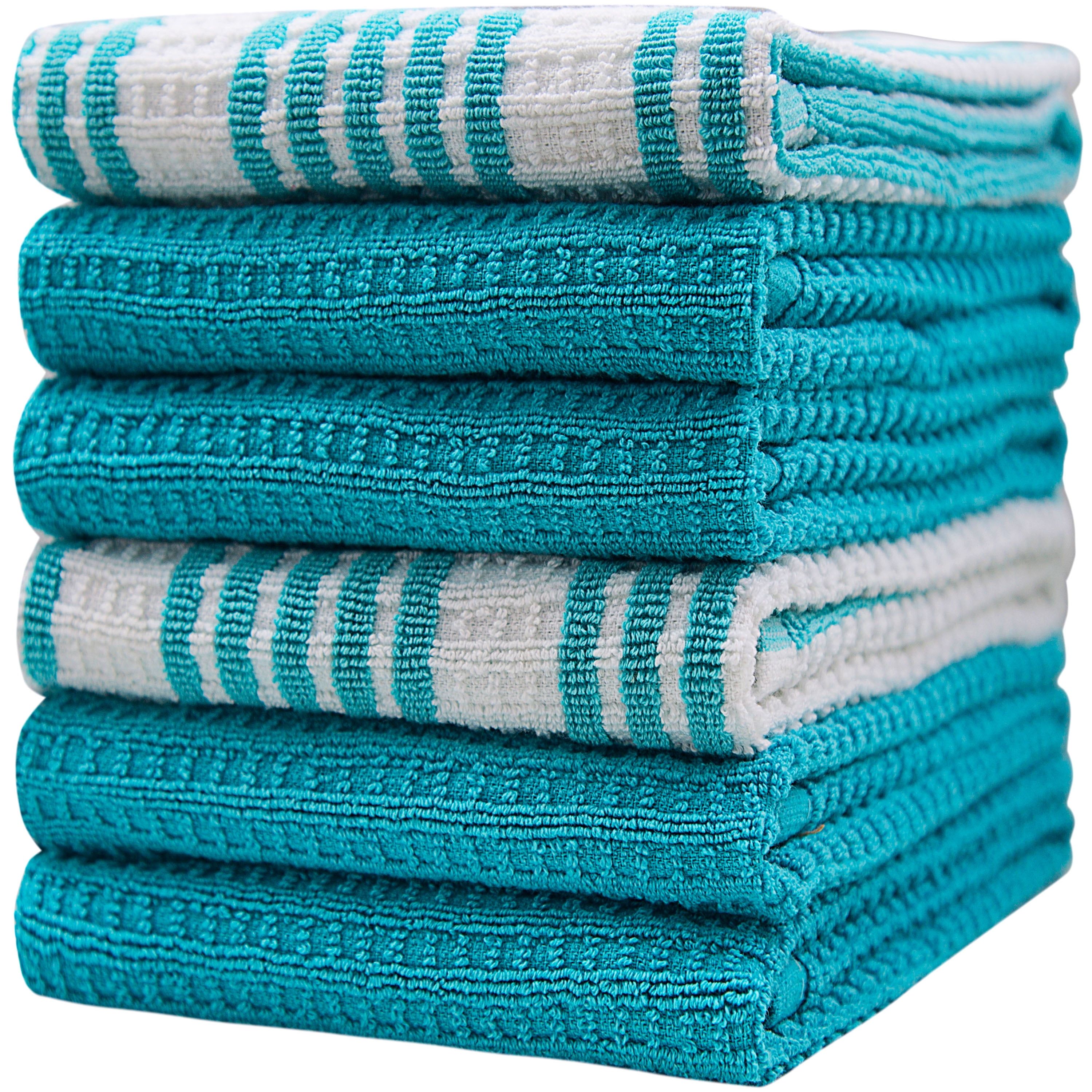 Aqua Striped Waffle Cotton Kitchen Towel Set, 16” x 28”