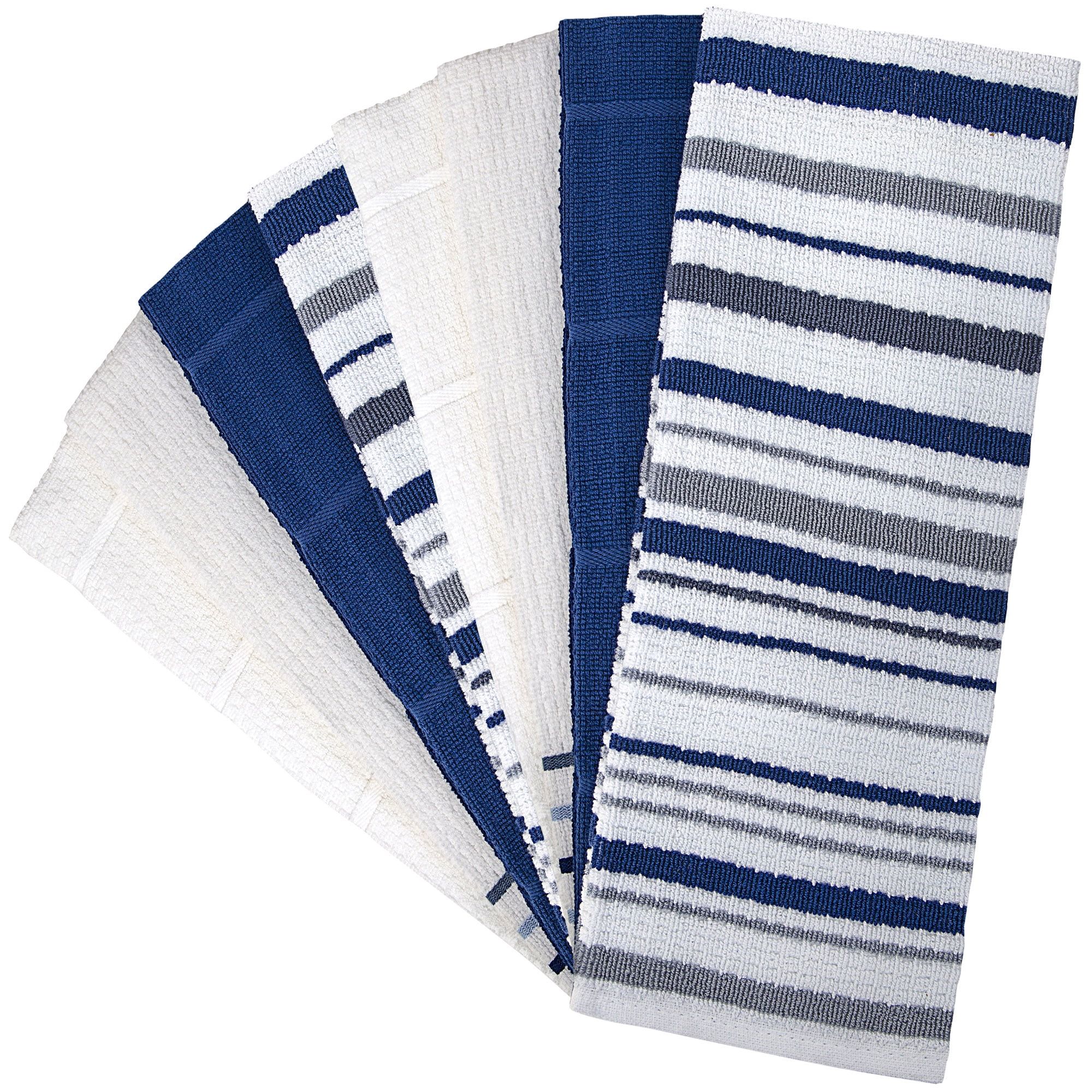 Blue and White Striped Cotton Kitchen Towel Set, 8-Piece