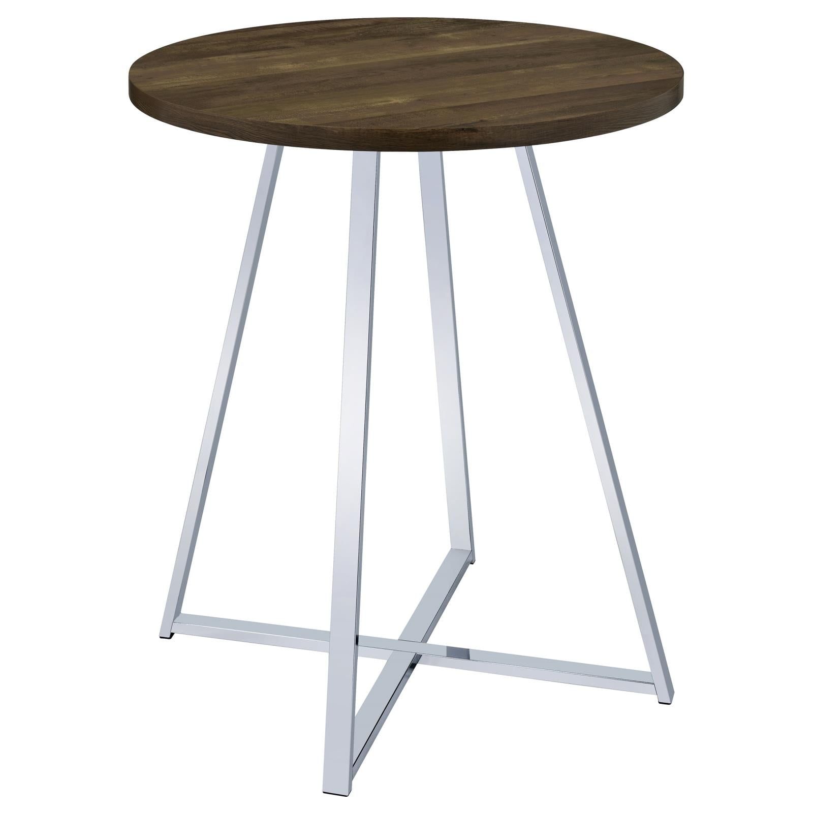 Round Brown Oak and Chrome Bar Height Table