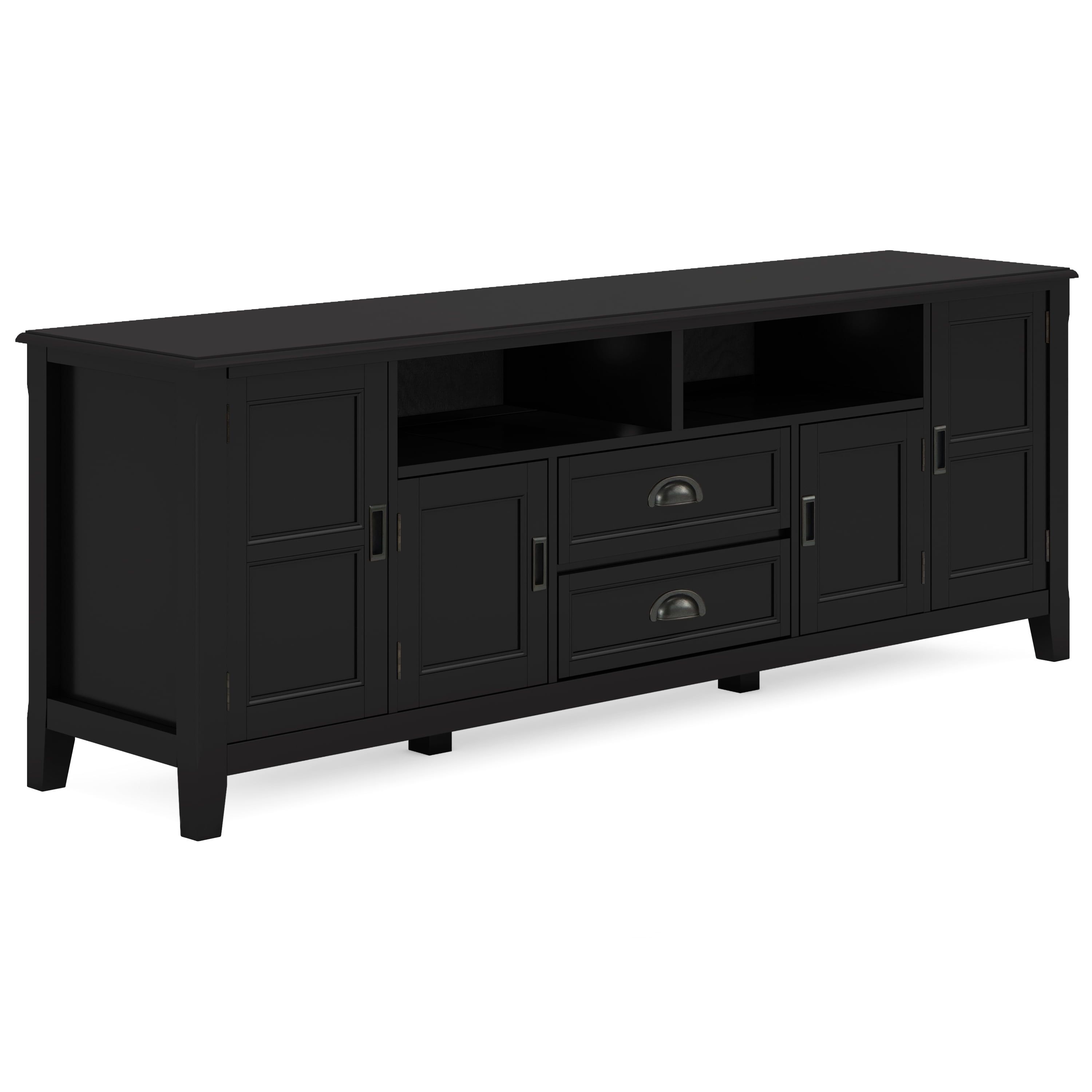 Burlington Black Solid Wood 72" TV Media Stand with Cabinets