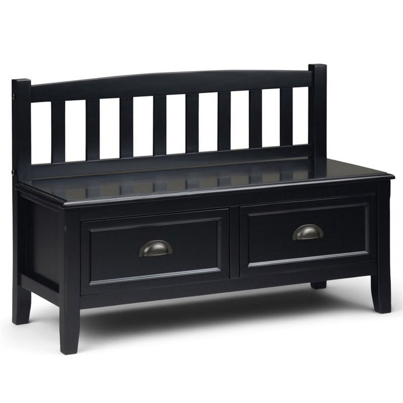 Black Solid Wood Entryway Bench with Storage Drawers