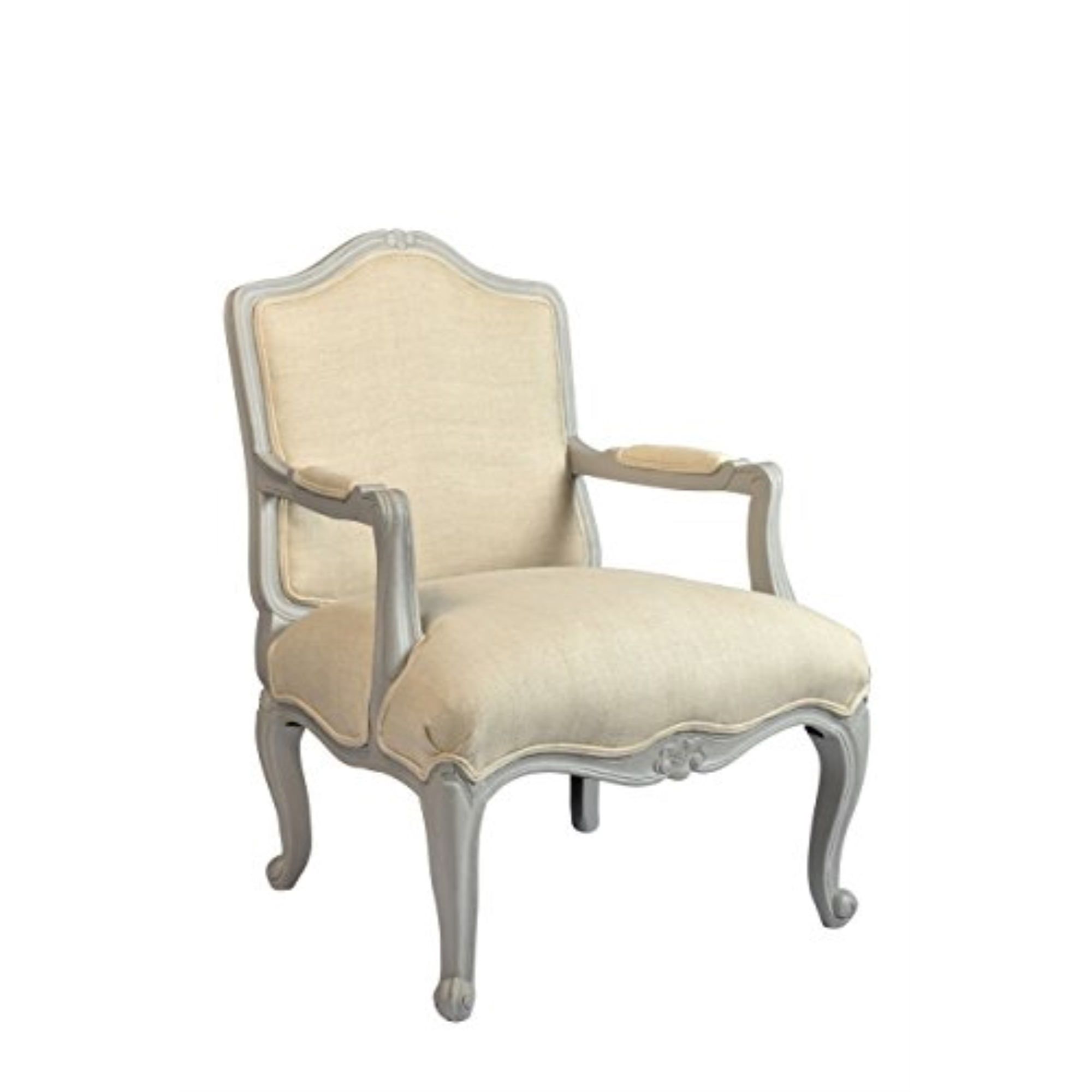 Traditional Gray Handcrafted Wood Accent Chair with Carved Details