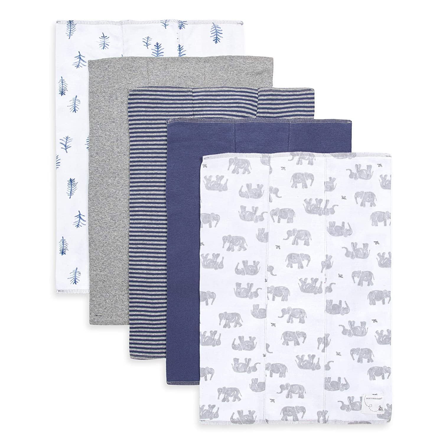 Wandering Elephants 5-Pack Organic Cotton Baby Burp Cloths