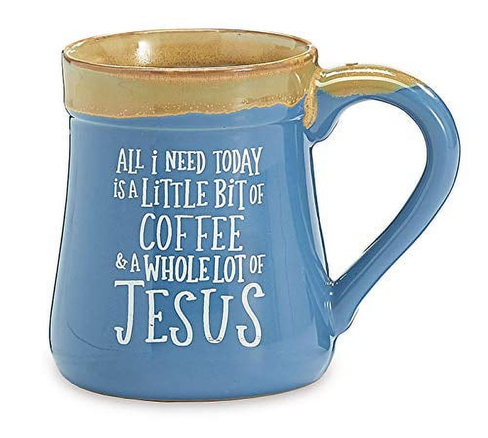 Blue Ceramic Christmas Coffee Mug with Tan Rim, 18 Ounce