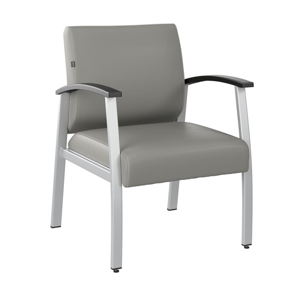 Light Gray Vinyl Mid-Back Guest Chair with Metal Frame