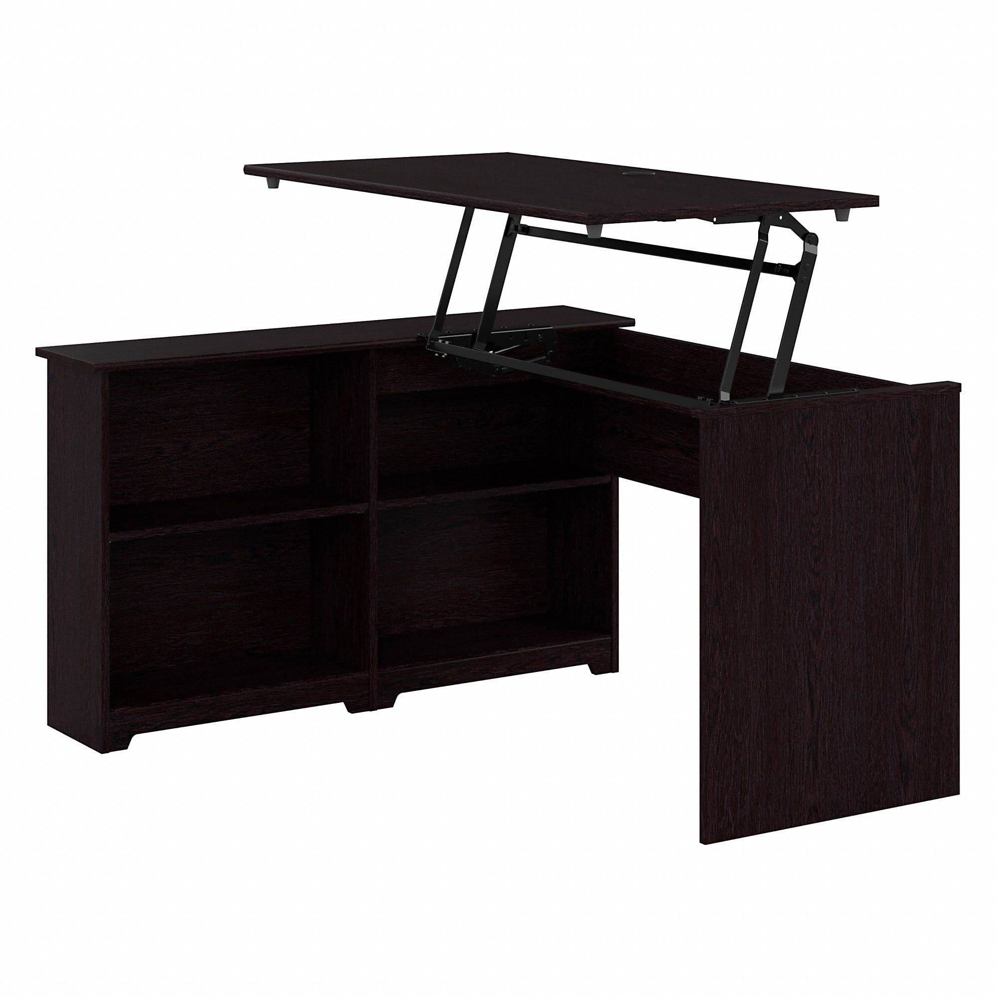 Espresso Oak Adjustable Height Corner Desk with Bookshelf