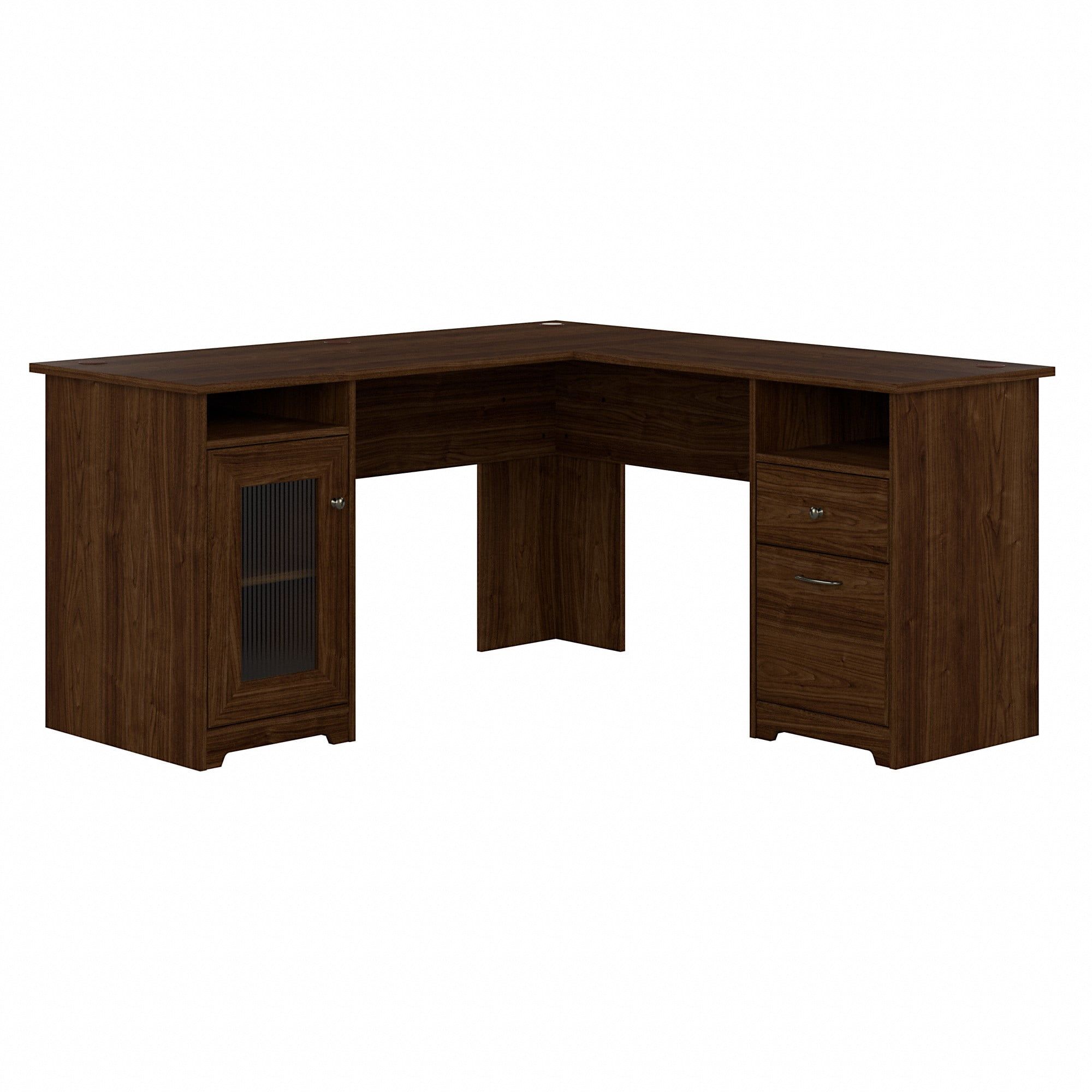 Modern Walnut L-Shaped Computer Desk with Storage and Filing Cabinet