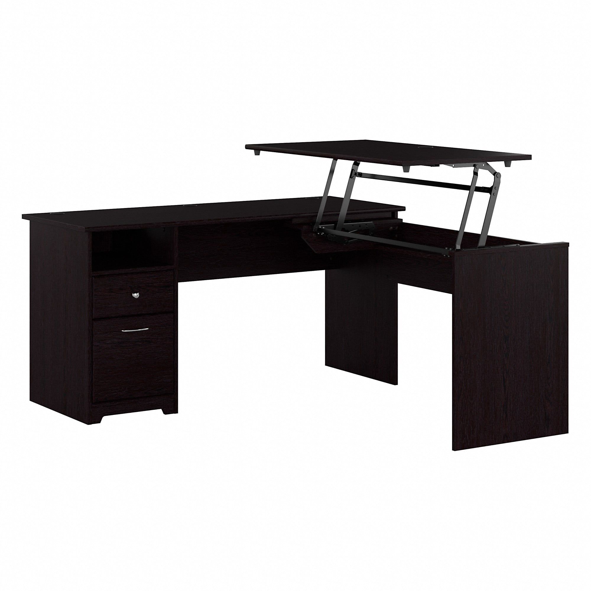 Espresso Oak Adjustable Height L-Shaped Home Office Desk with Drawers