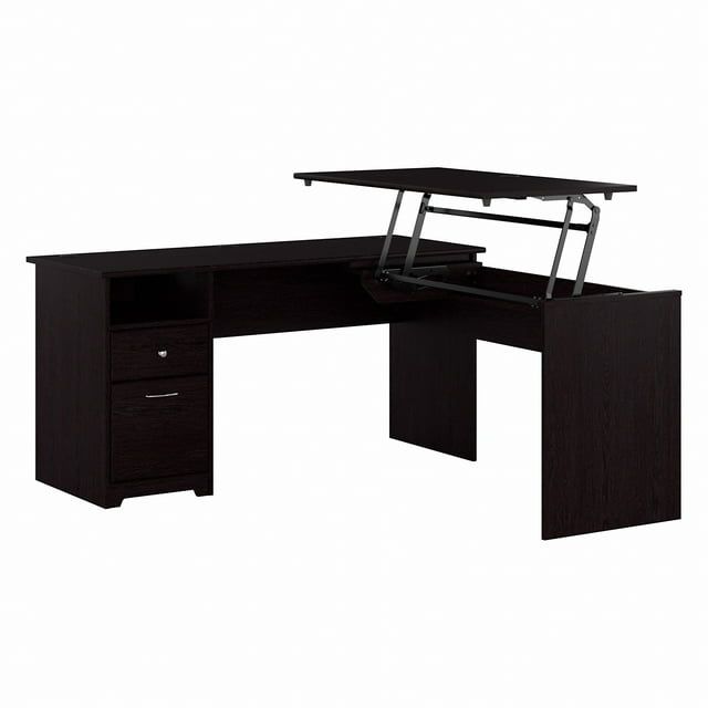 Espresso Oak Adjustable Height L-Shaped Home Office Desk with Drawers