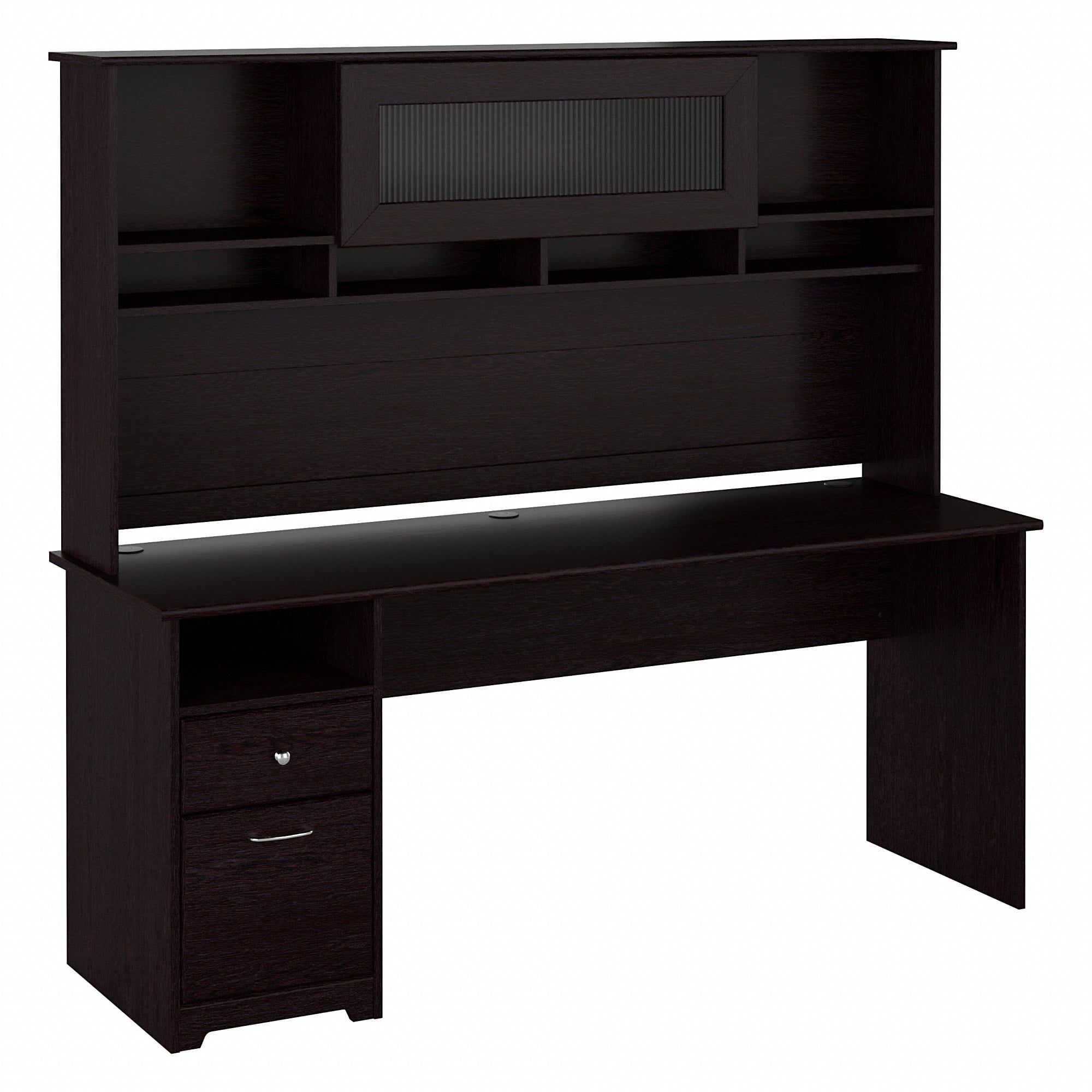 Espresso Oak 72" Wood Corner Desk with Hutch and Drawers