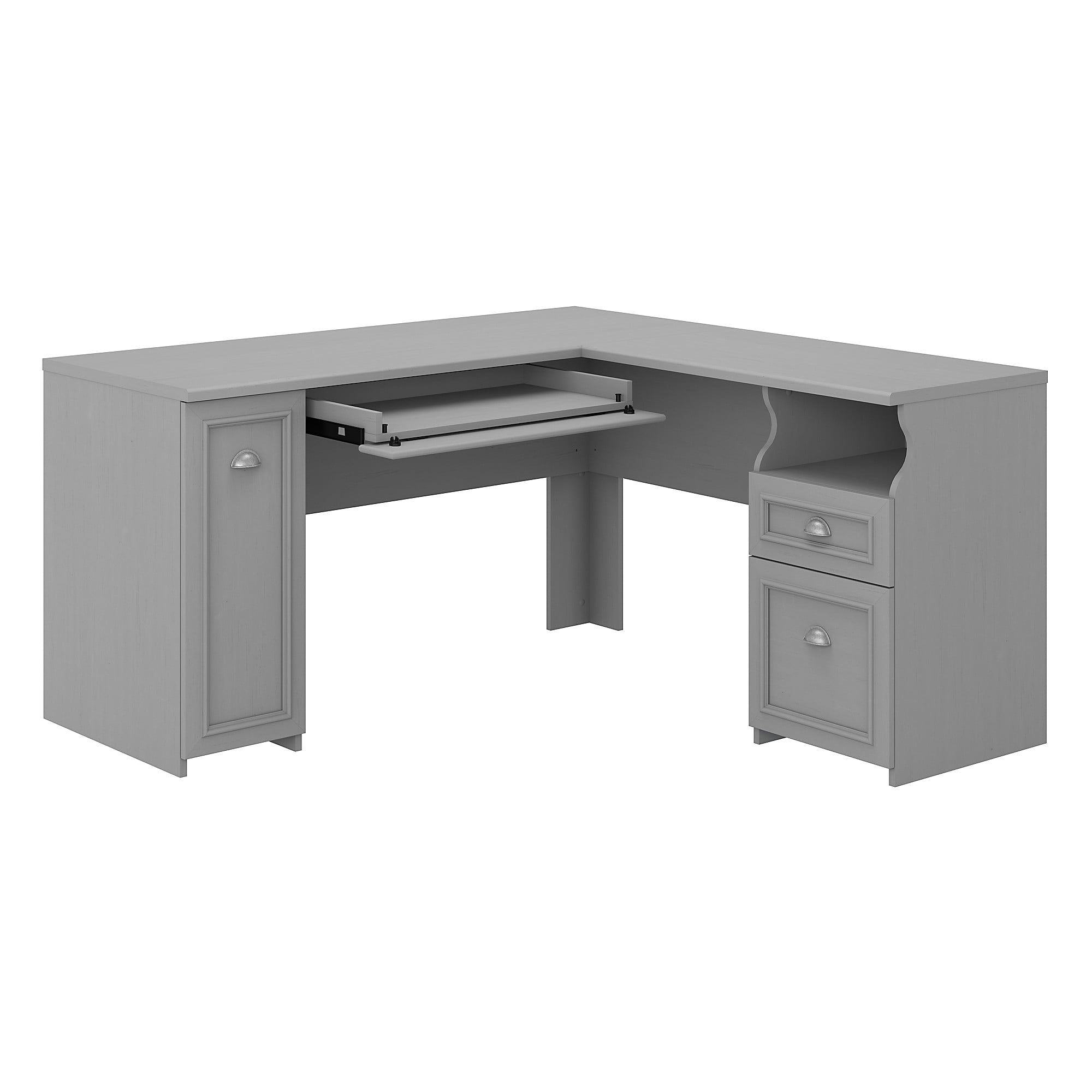 Cape Cod Gray 60W L-Shaped Farmhouse Home Office Desk with Storage