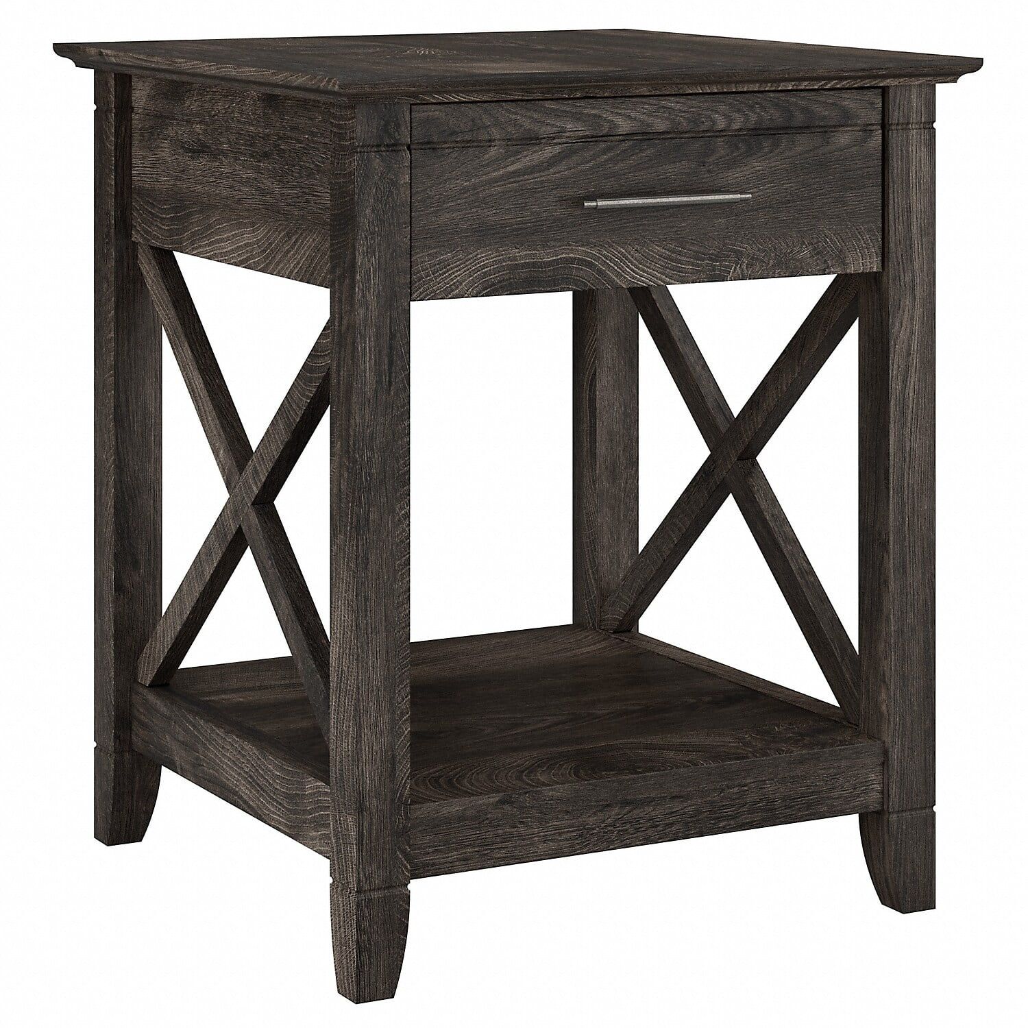 Dark Gray Hickory Farmhouse End Table with Storage