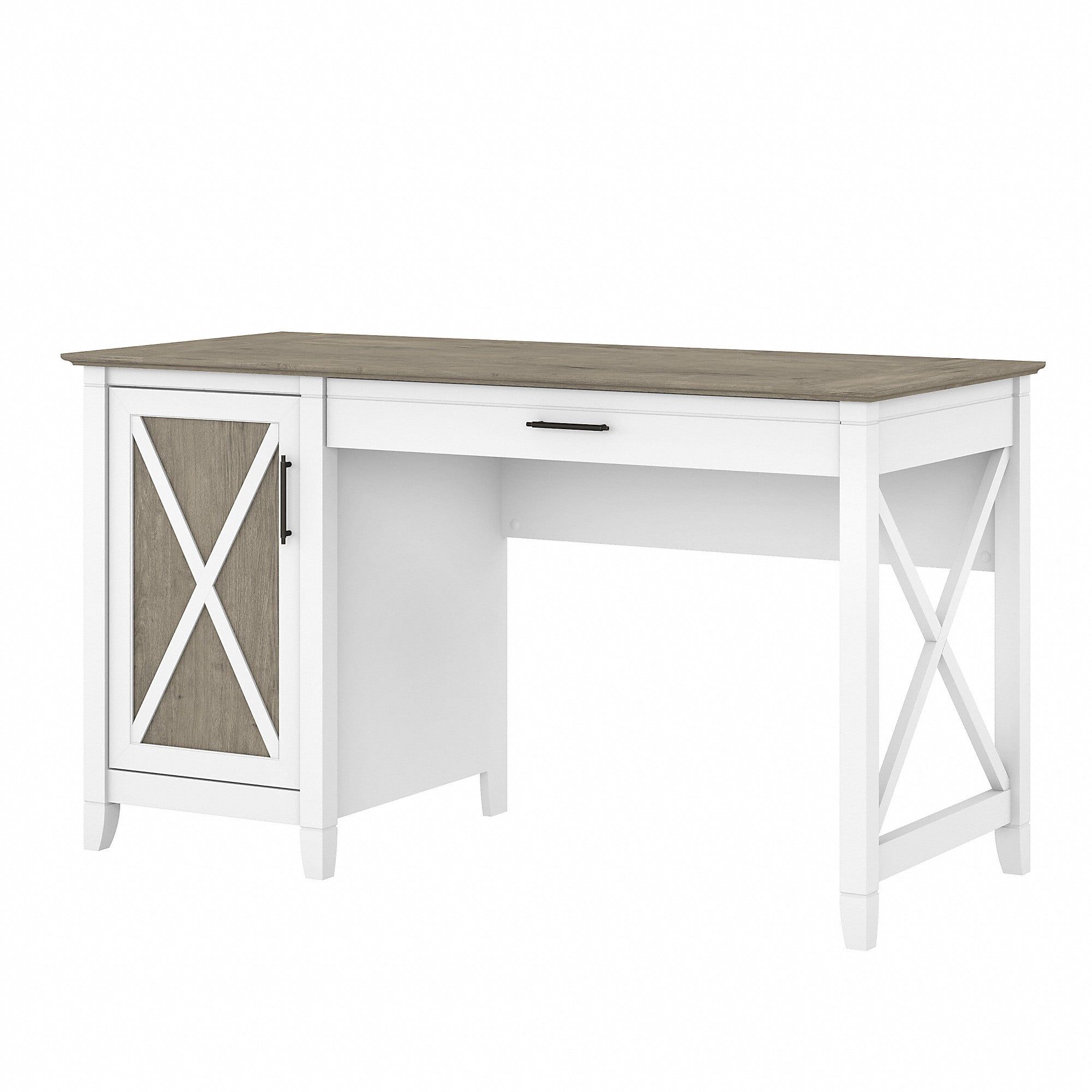 Shiplap Gray and Pure White Adjustable Height Desk with Storage