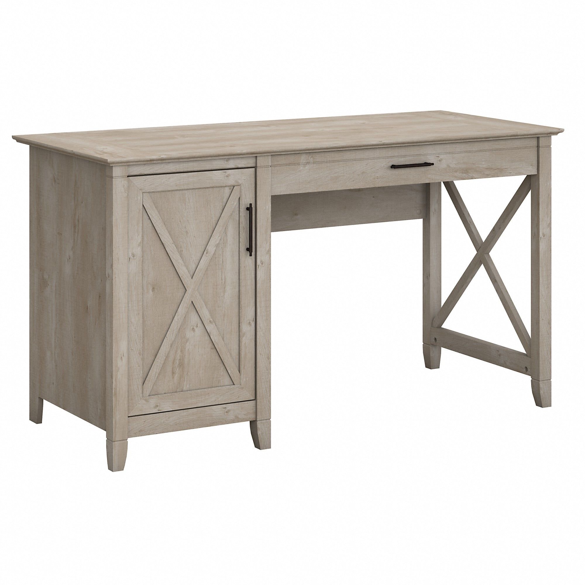 Washed Gray 54" Wood Home Office Desk with Drawer and Keyboard Tray