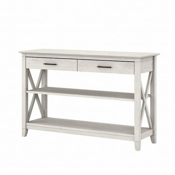 Linen White Oak Modern Farmhouse Console Table with Storage
