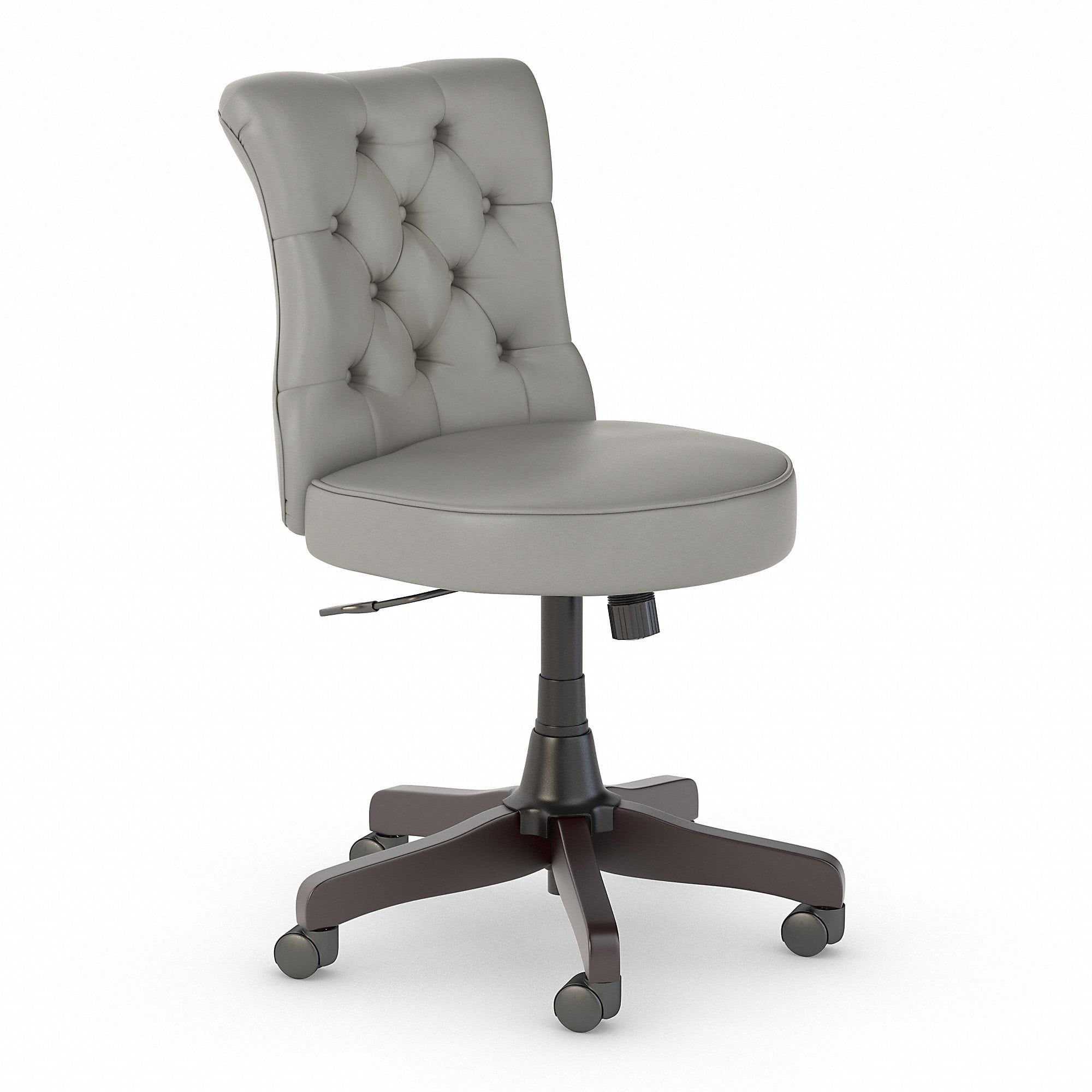Light Gray Leather Tufted Swivel Office Chair with Espresso Wood Base