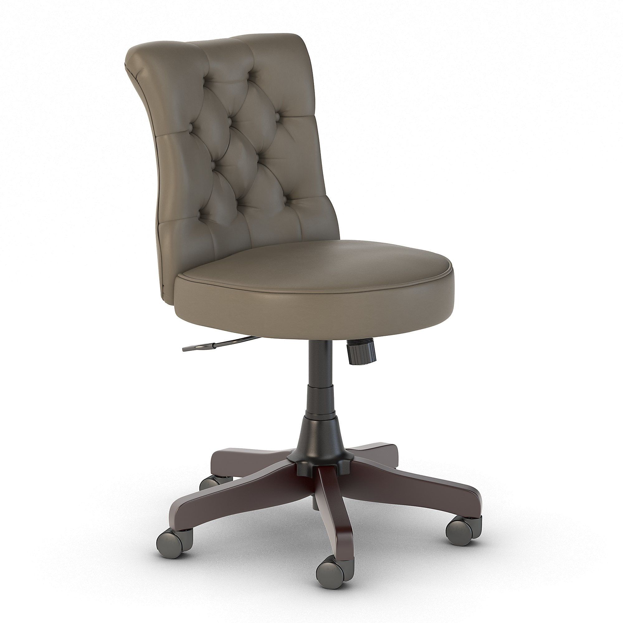 Washed Gray Leather Mid Back Tufted Swivel Office Chair