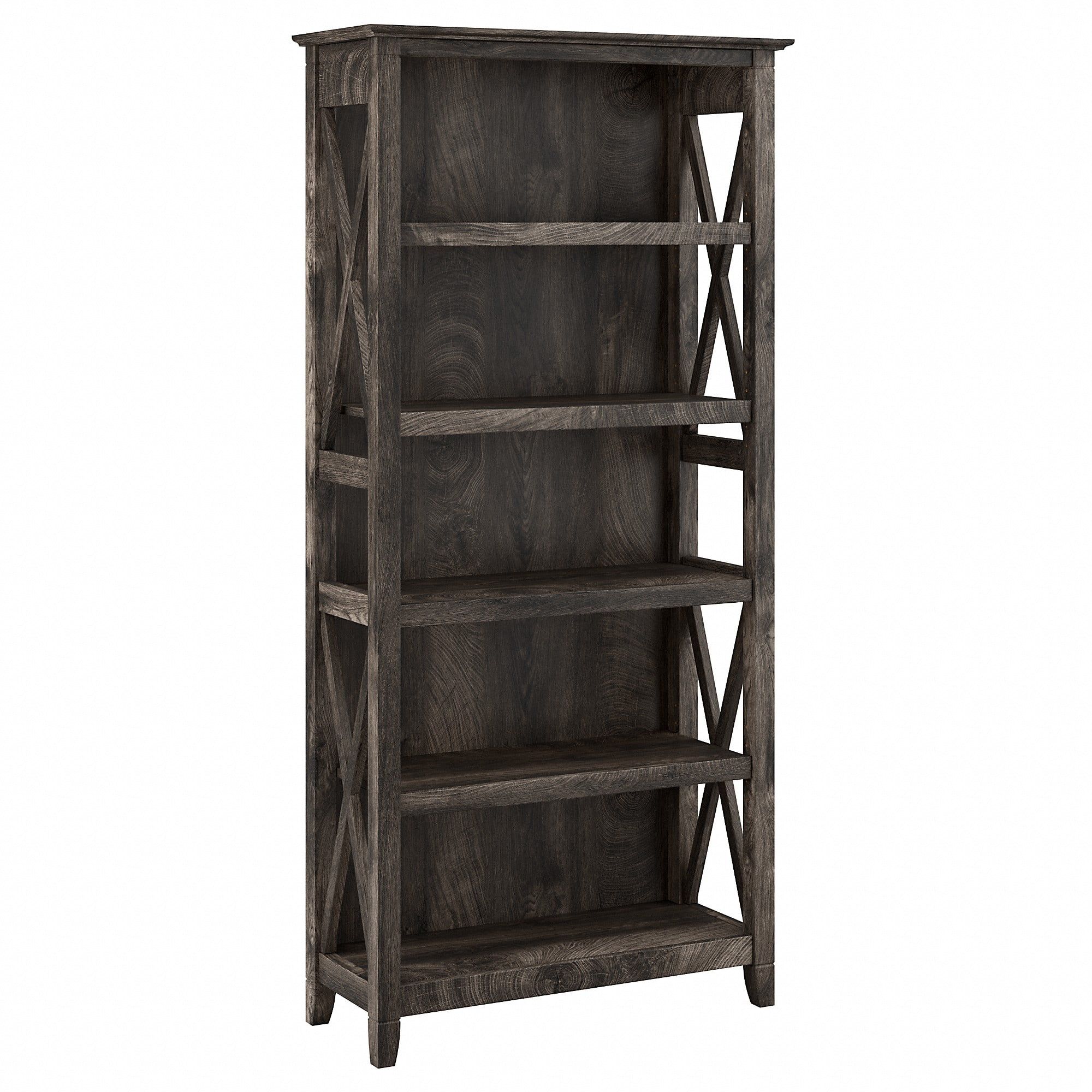 Casual Farmhouse Dark Gray Hickory Adjustable 5-Shelf Bookcase