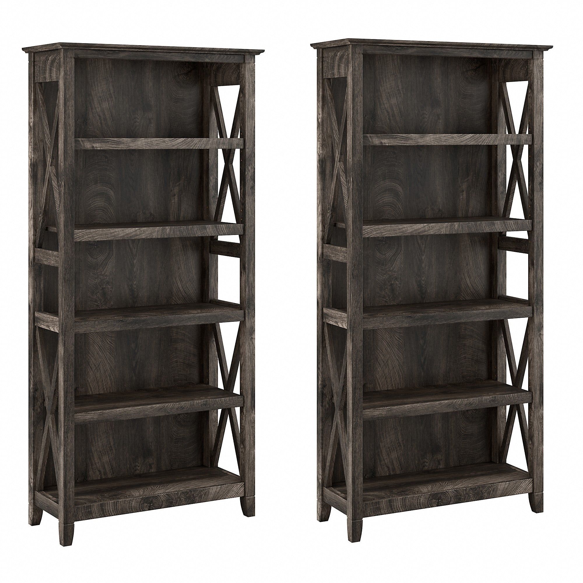Casual Farmhouse Dark Gray Hickory 5-Shelf Adjustable Bookcase