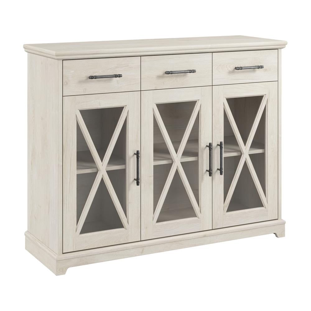 Lennox 46'' Linen White Oak Farmhouse Buffet Cabinet with Glass Doors