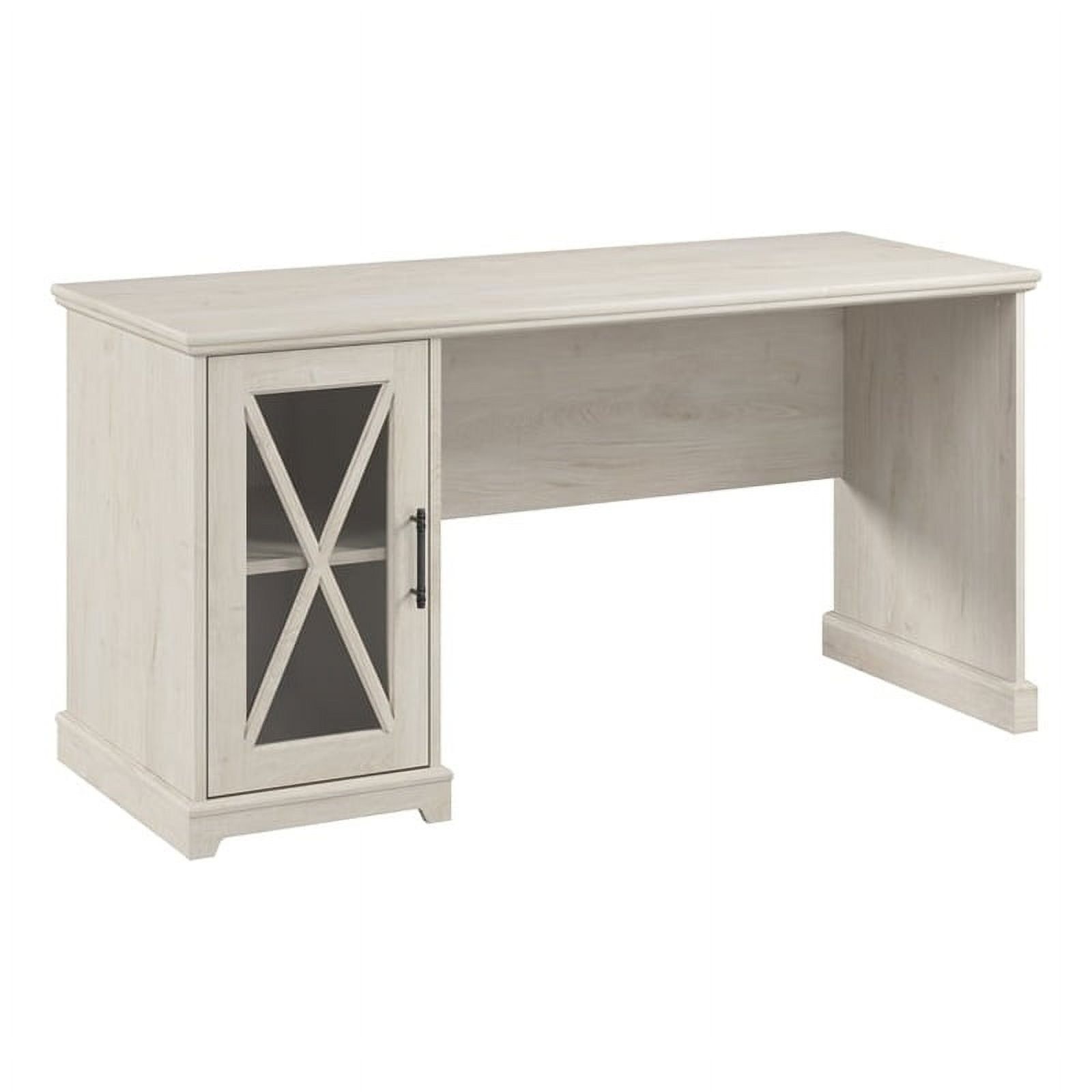 Lennox 60W White Oak Farmhouse Desk with Storage Cabinet