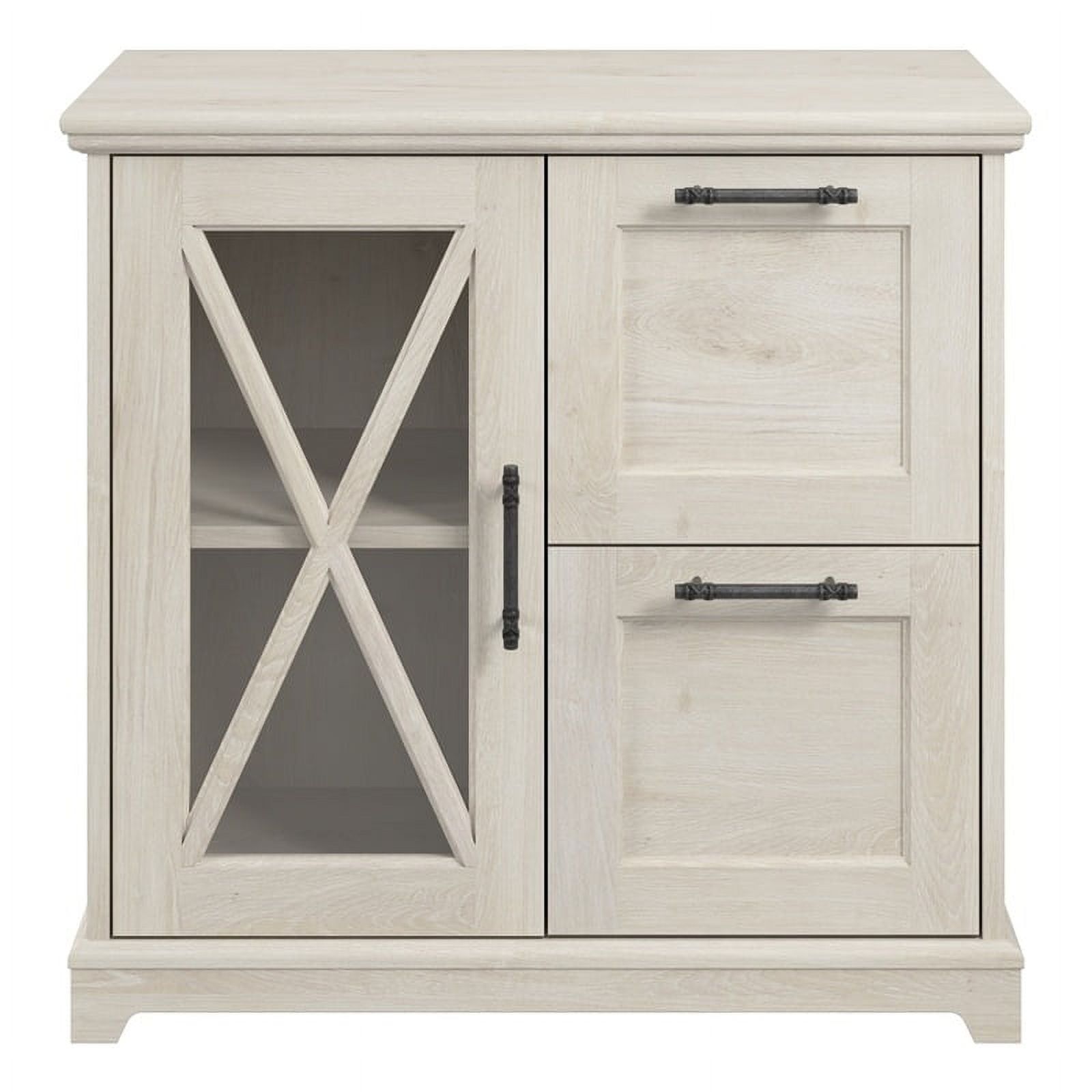 Linen White Oak 2 Drawer Lateral File Cabinet with Glass Door