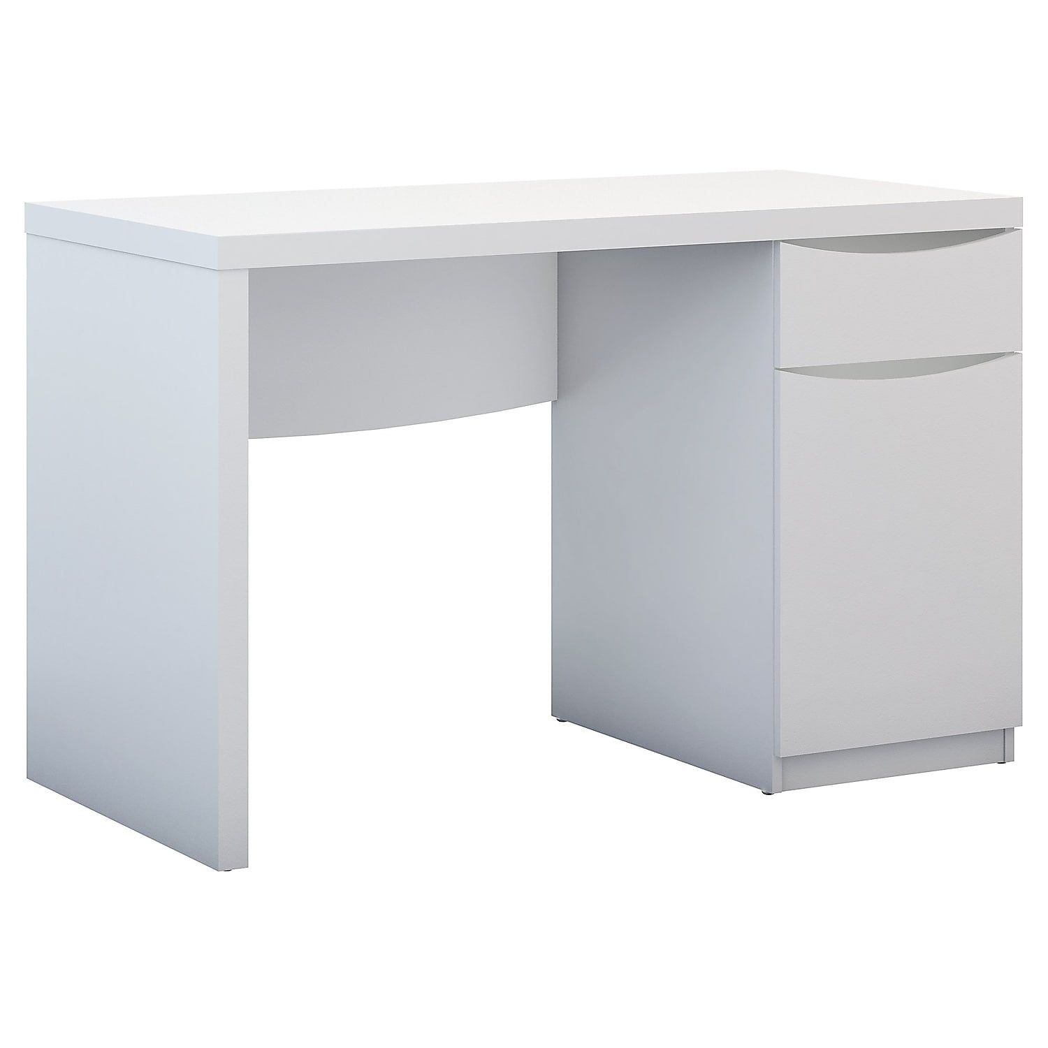 Transitional Pure White Home Office Desk with Drawer and Cabinet