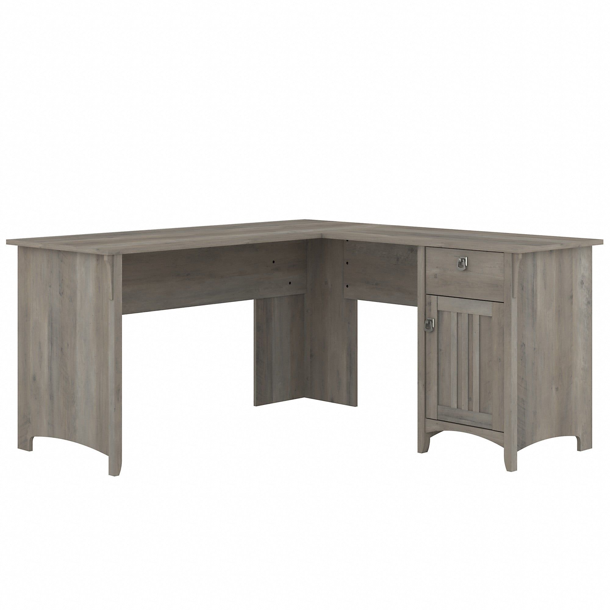 Driftwood Gray L-Shaped Wood Computer Desk with Drawer and Filing Cabinet