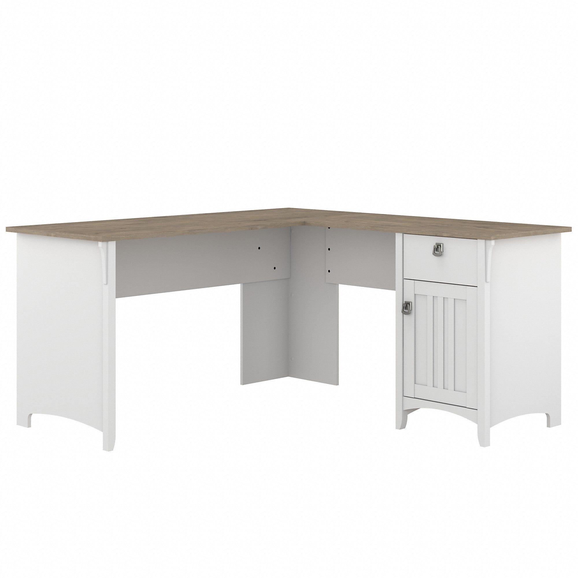 Shiplap Gray and Pure White L-Shaped Desk with Drawer and Filing Cabinet