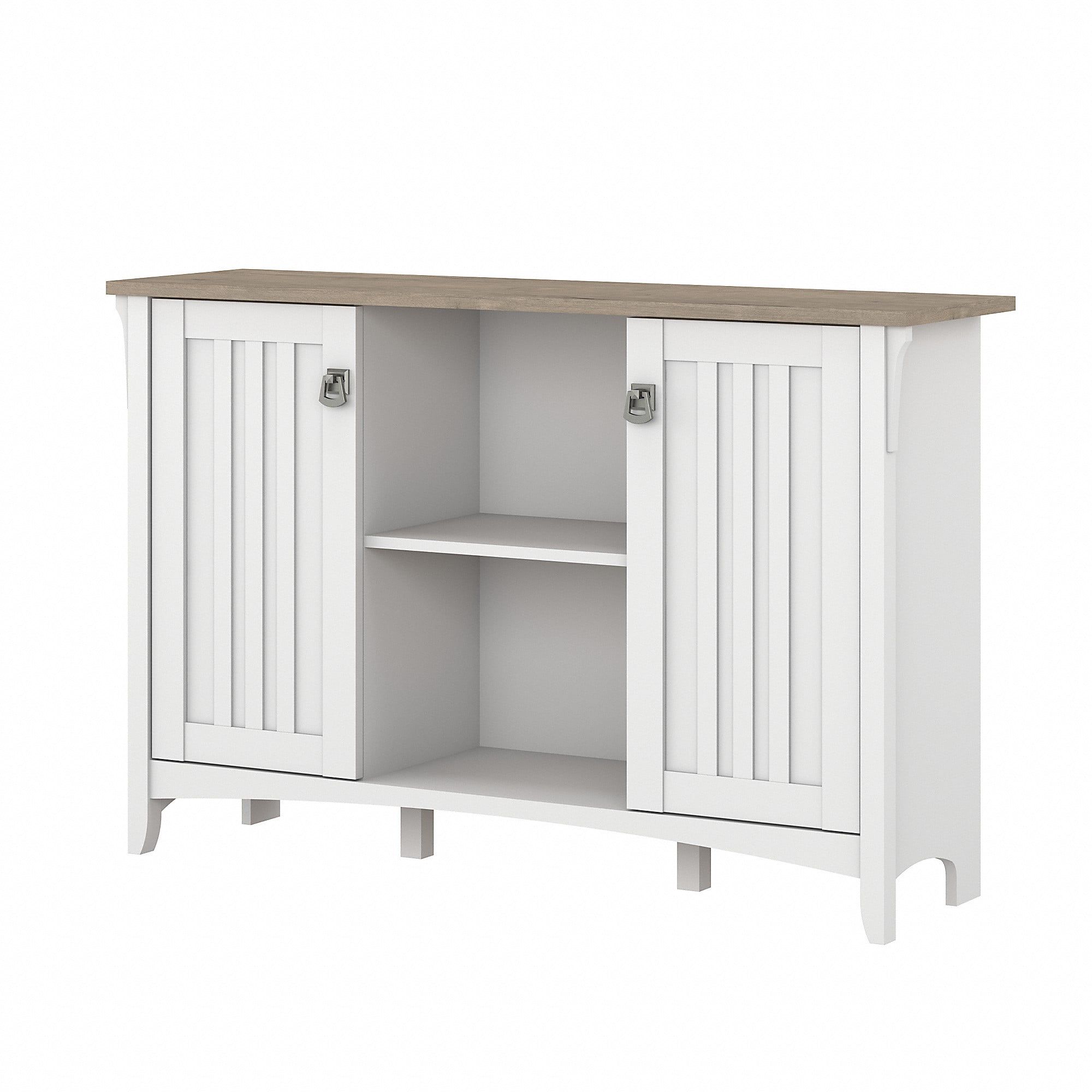 Shiplap Gray and Pure White Freestanding Storage Cabinet with Adjustable Shelving